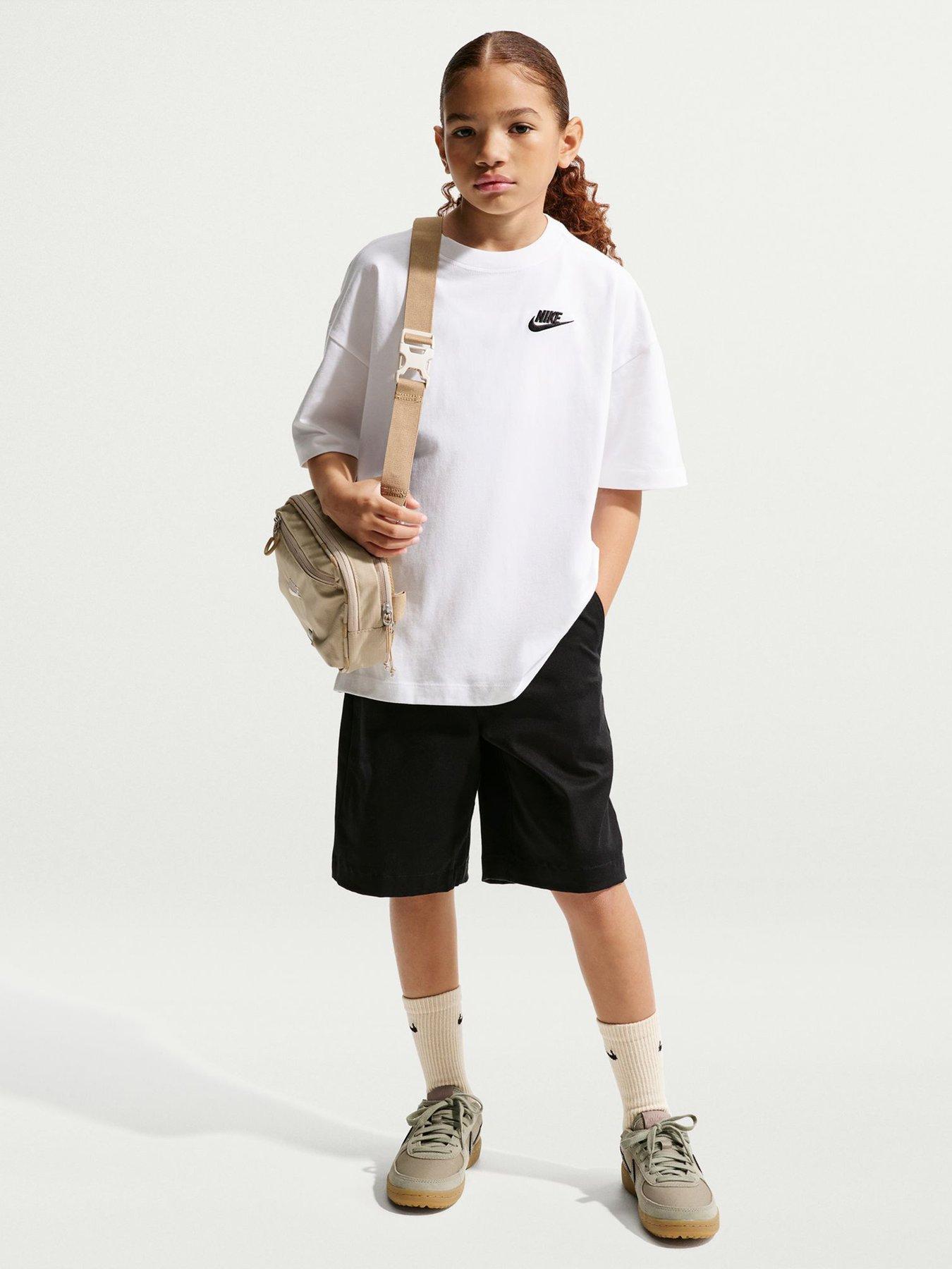 Nike Big Kids Sportswear Oversized Embroidered Futura T-Shirt - White