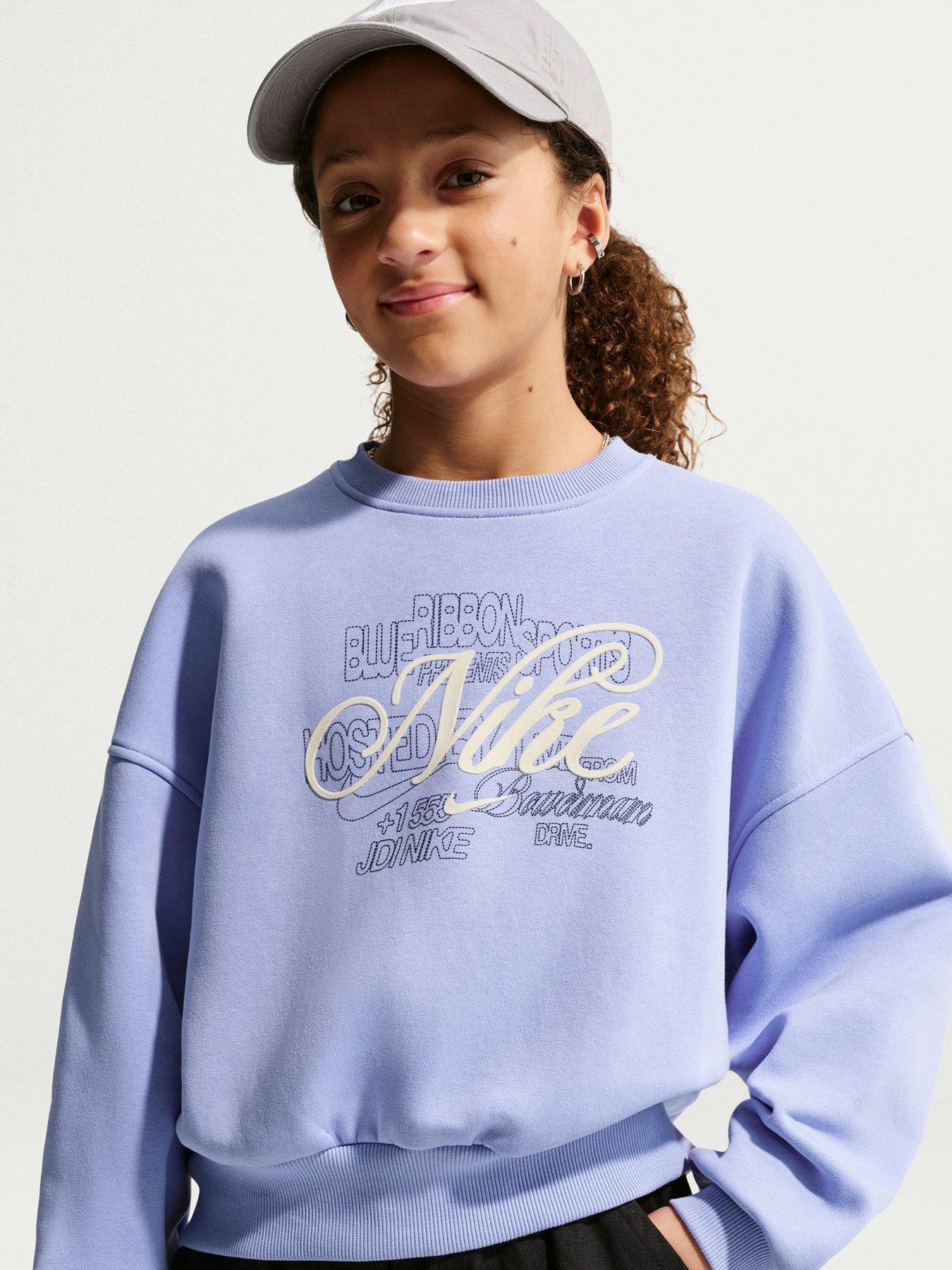 Nike Big Kids Girls Sportswear Club Boxy Graphic Crew Sweatshirt - Purple
