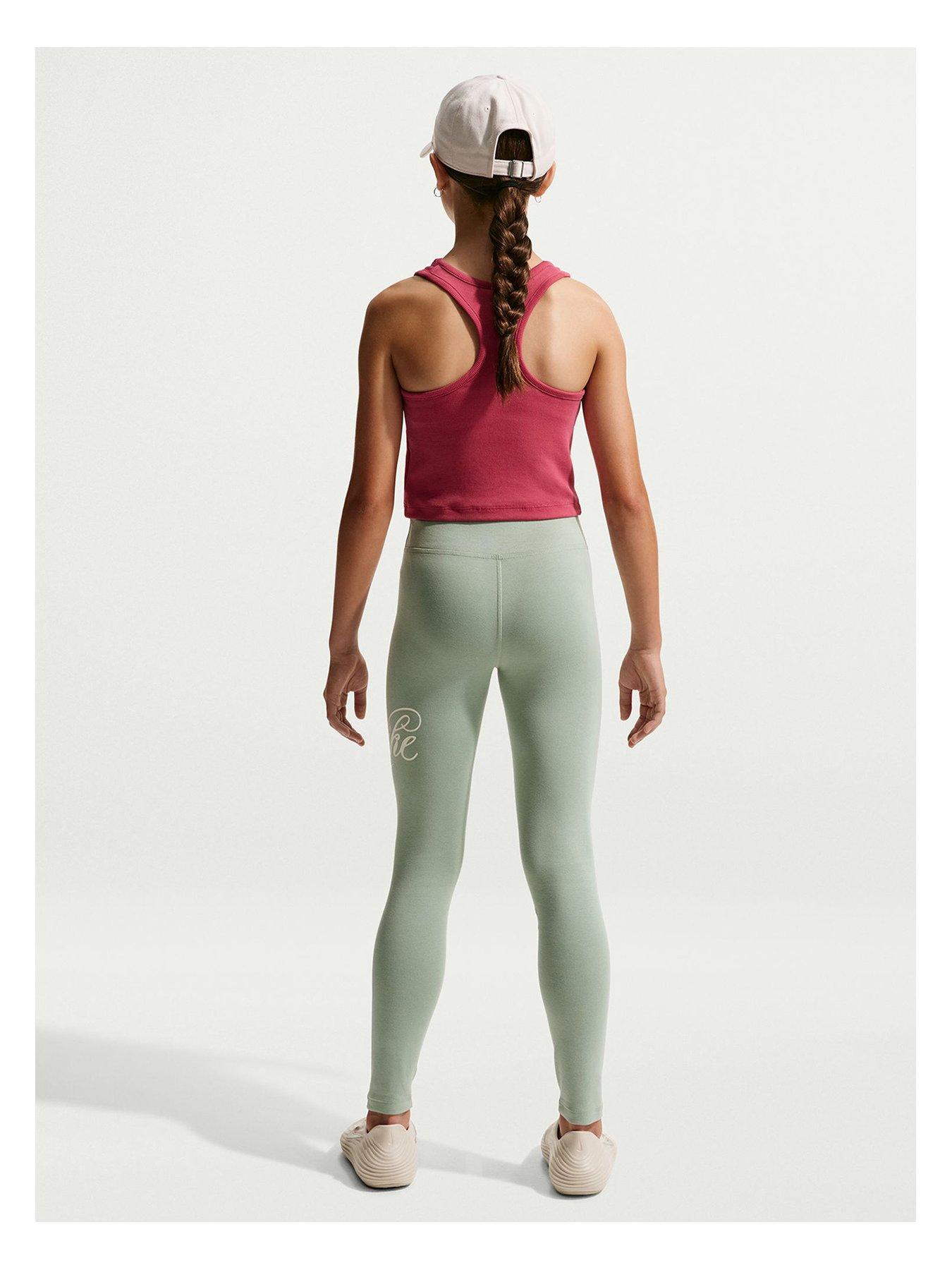 Image 2 of 6 of Nike Kids Older Girls High-Waisted Graphic Leggings &ndash; Green