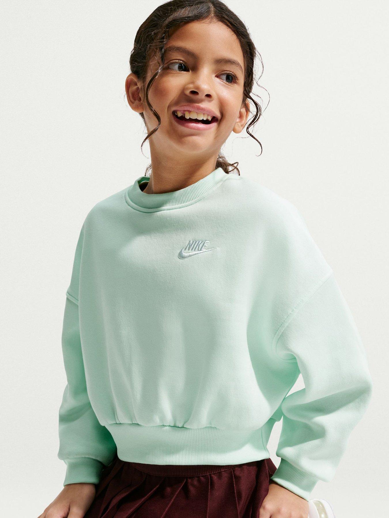 Nike Girls Sportswear Club Boxy Crew Neck Sweatshirt - Green