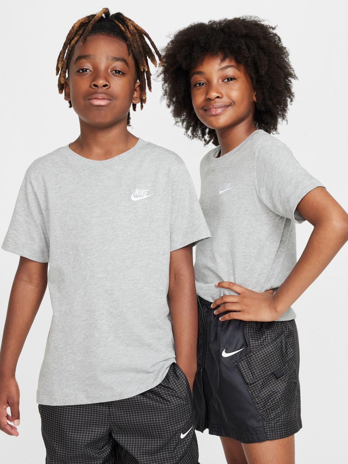 Nike Big Kids Sportswear Embroidered Futura T-Shirt - Grey