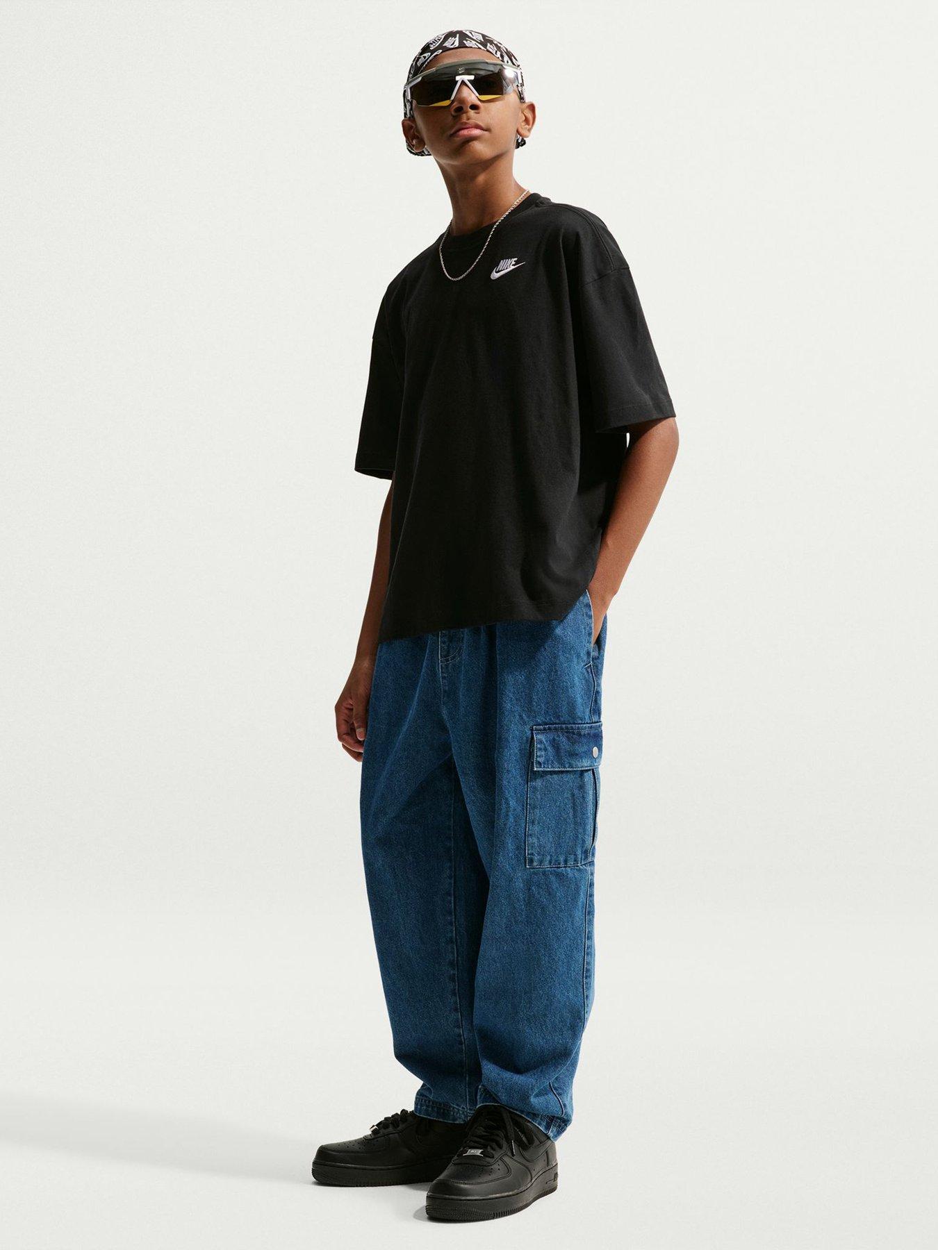 Nike Big Kids Sportswear Oversized Embroidered Futura T-Shirt - Black