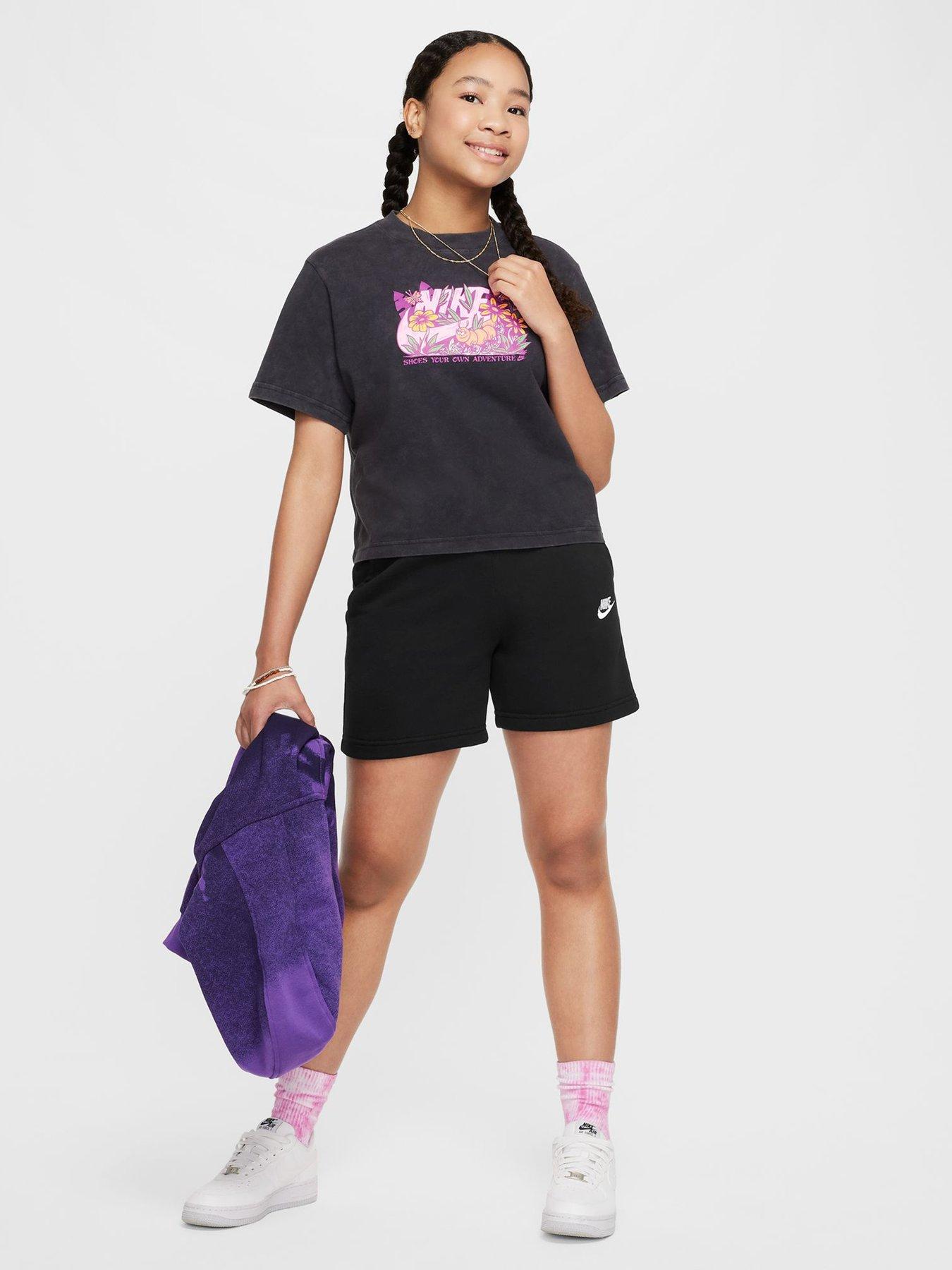 Nike Big Kids Girls Sportswear Club 5 Inch French Terry Shorts - Black