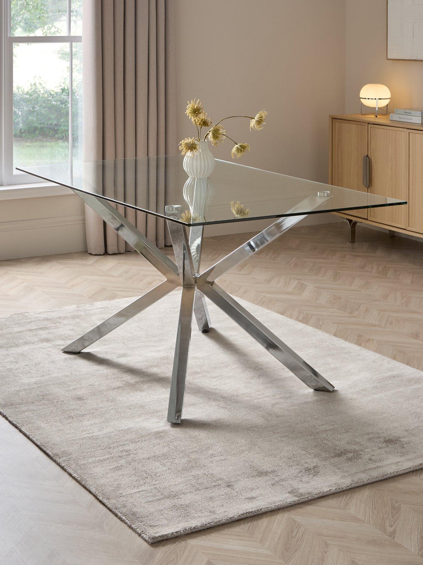 Image 1 of 6 of The Very Collection Chopstick Chrome 160cm Rectangular Glass Top&nbsp;Dining Table