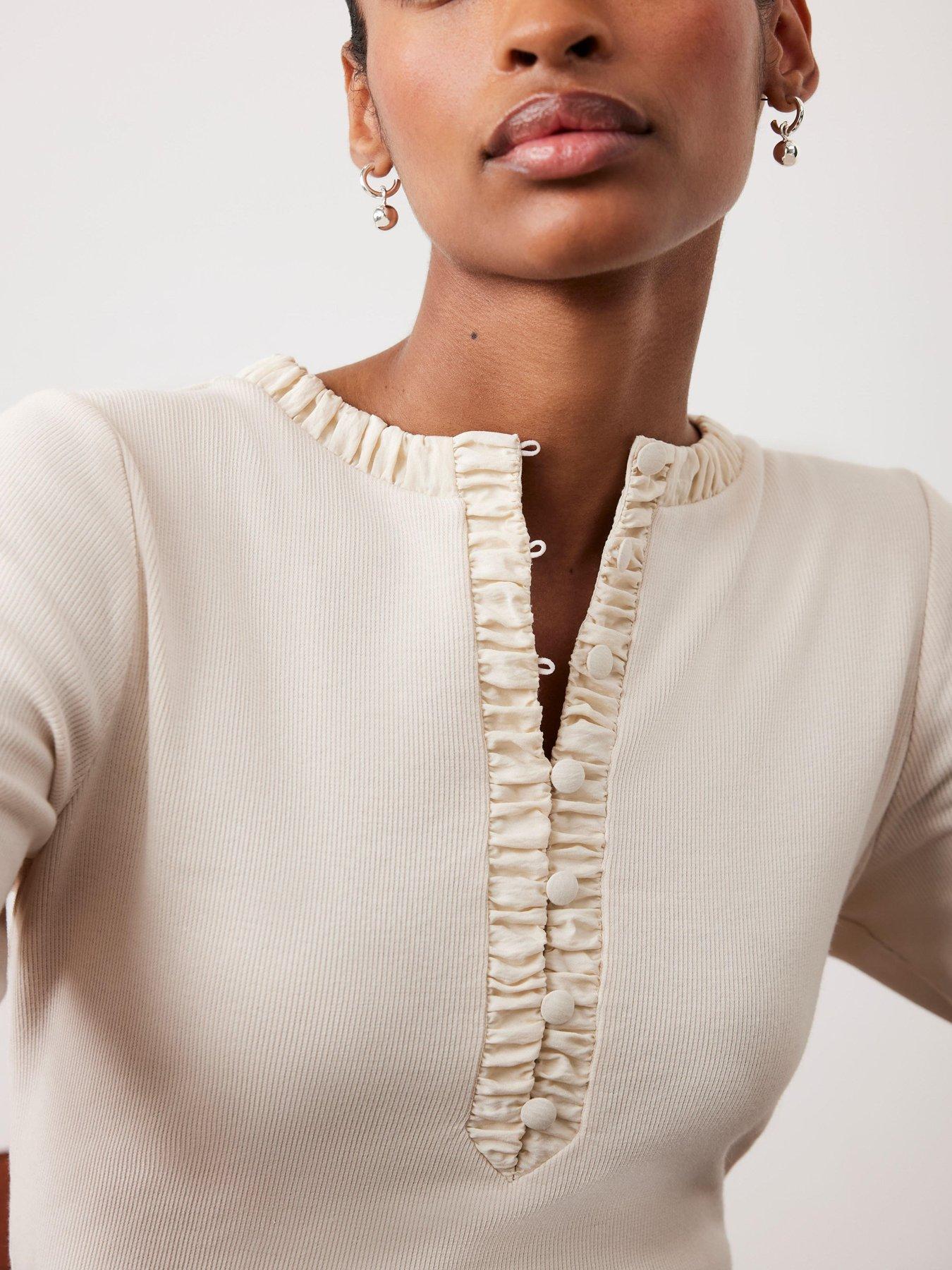  image of mint-velvet-neutral-ribbed-henley-top-cream