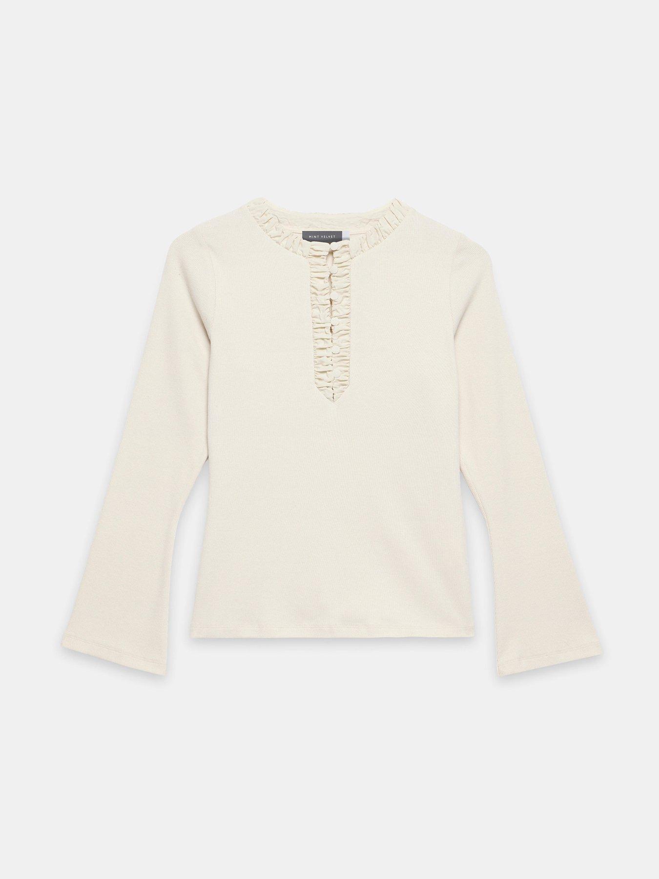  image of mint-velvet-neutral-ribbed-henley-top-cream