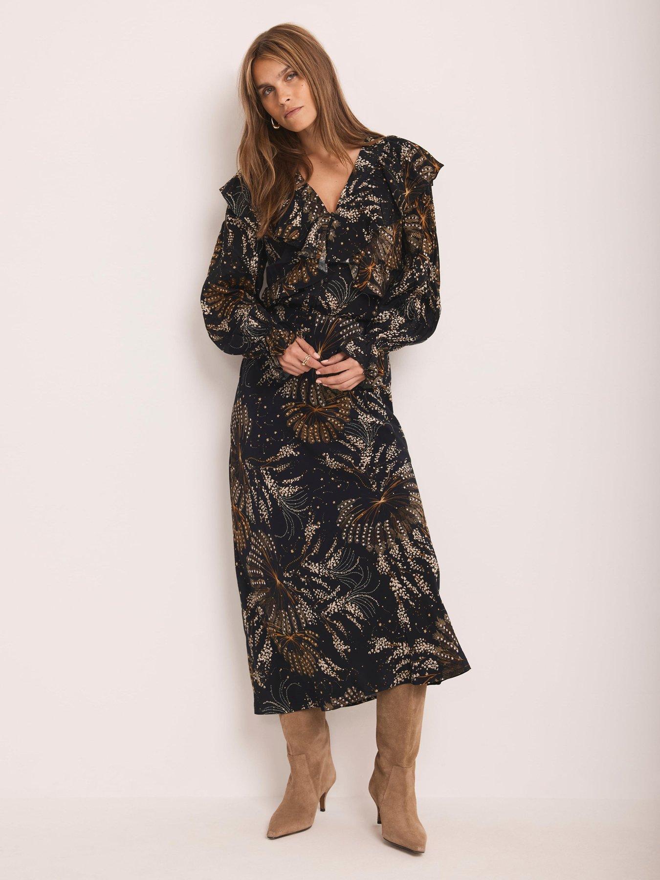  image of mint-velvet-constellation-print-frill-top-black