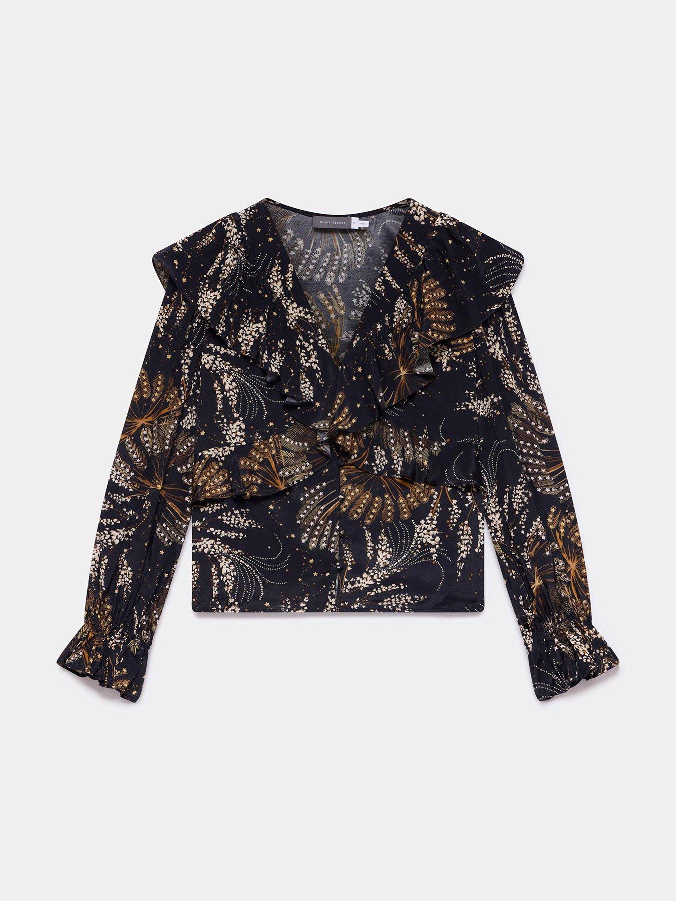  image of mint-velvet-constellation-print-frill-top-black
