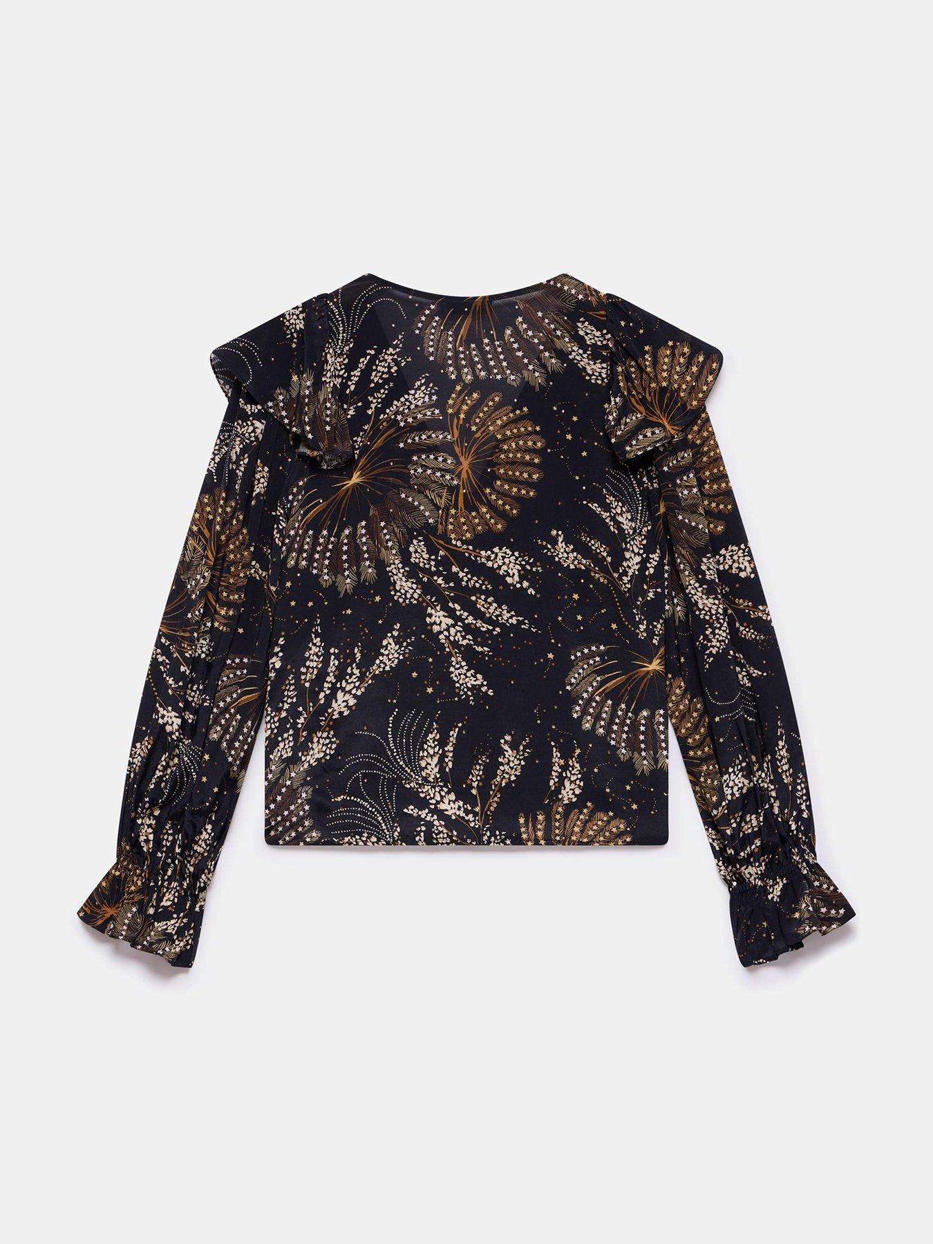  image of mint-velvet-constellation-print-frill-top-black