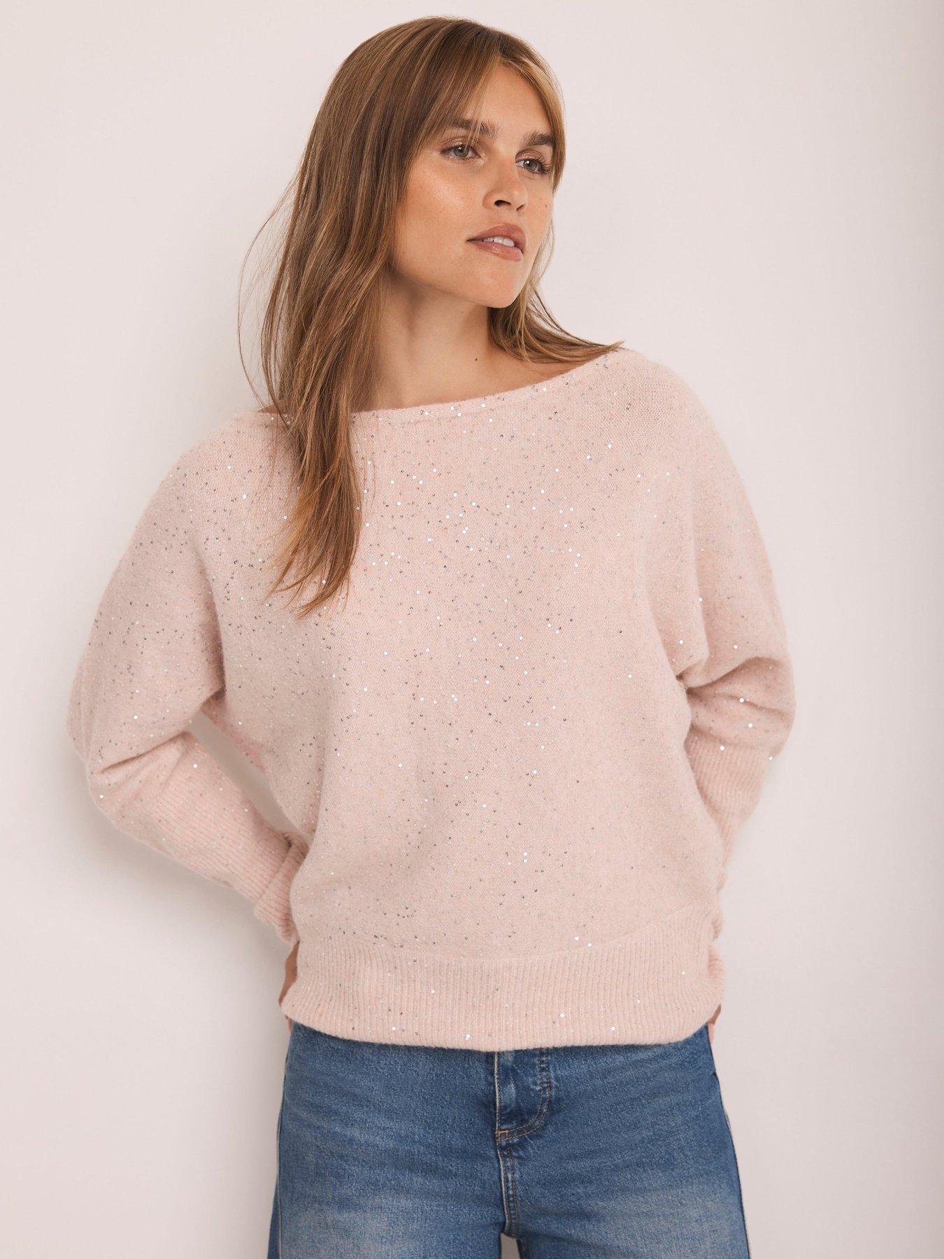  image of mint-velvet-sequin-batwing-jumper-pink