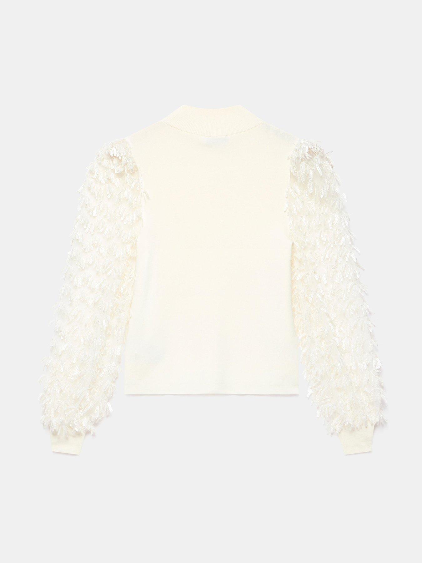  image of mint-velvet-ivory-fringe-sleeve-jumper-white