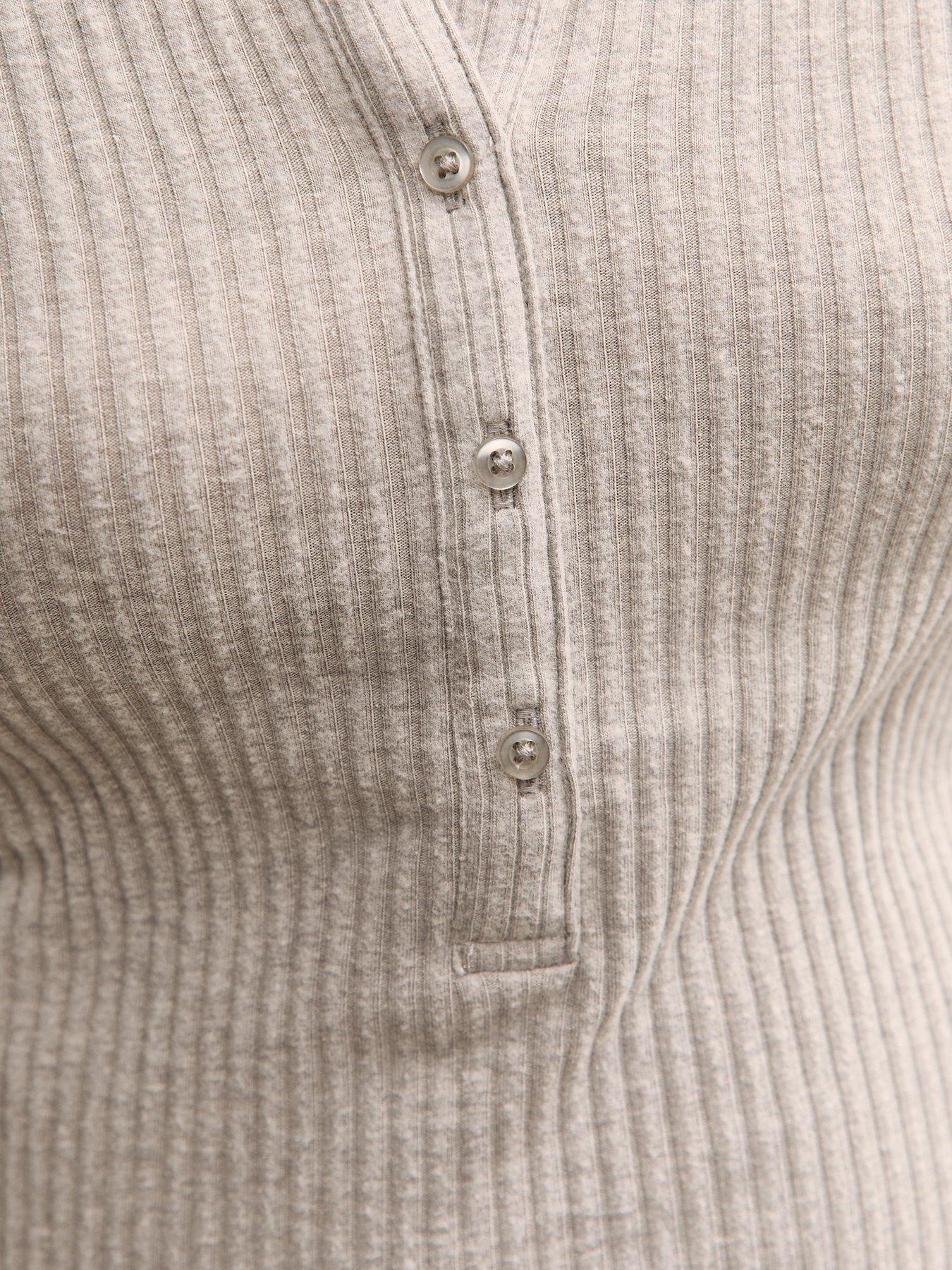  image of new-look-915-girls-oatmeal-ribbed-button-front-long-sleeve-top