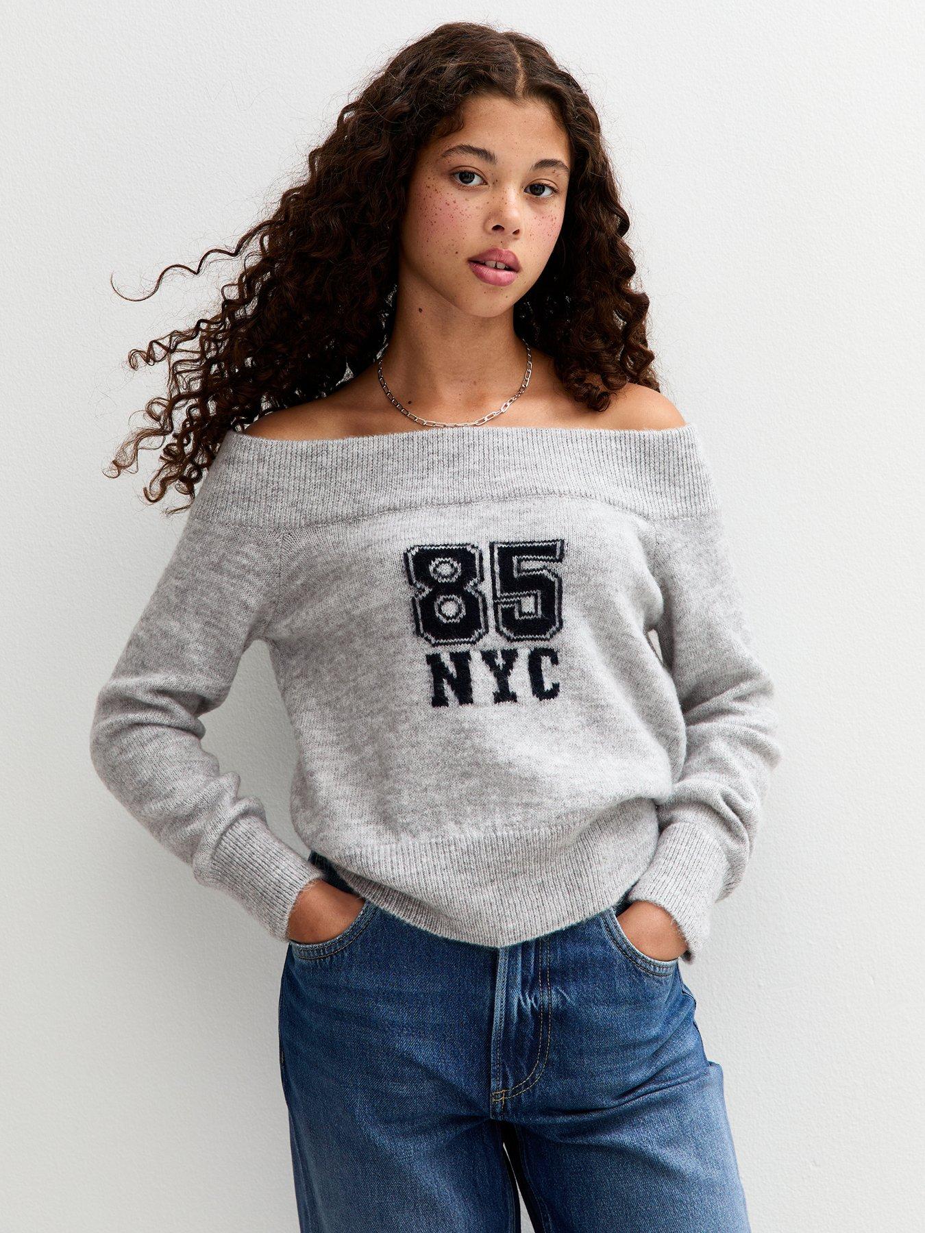  image of new-look-915-girls-grey-85-nyc-bardot-jumper