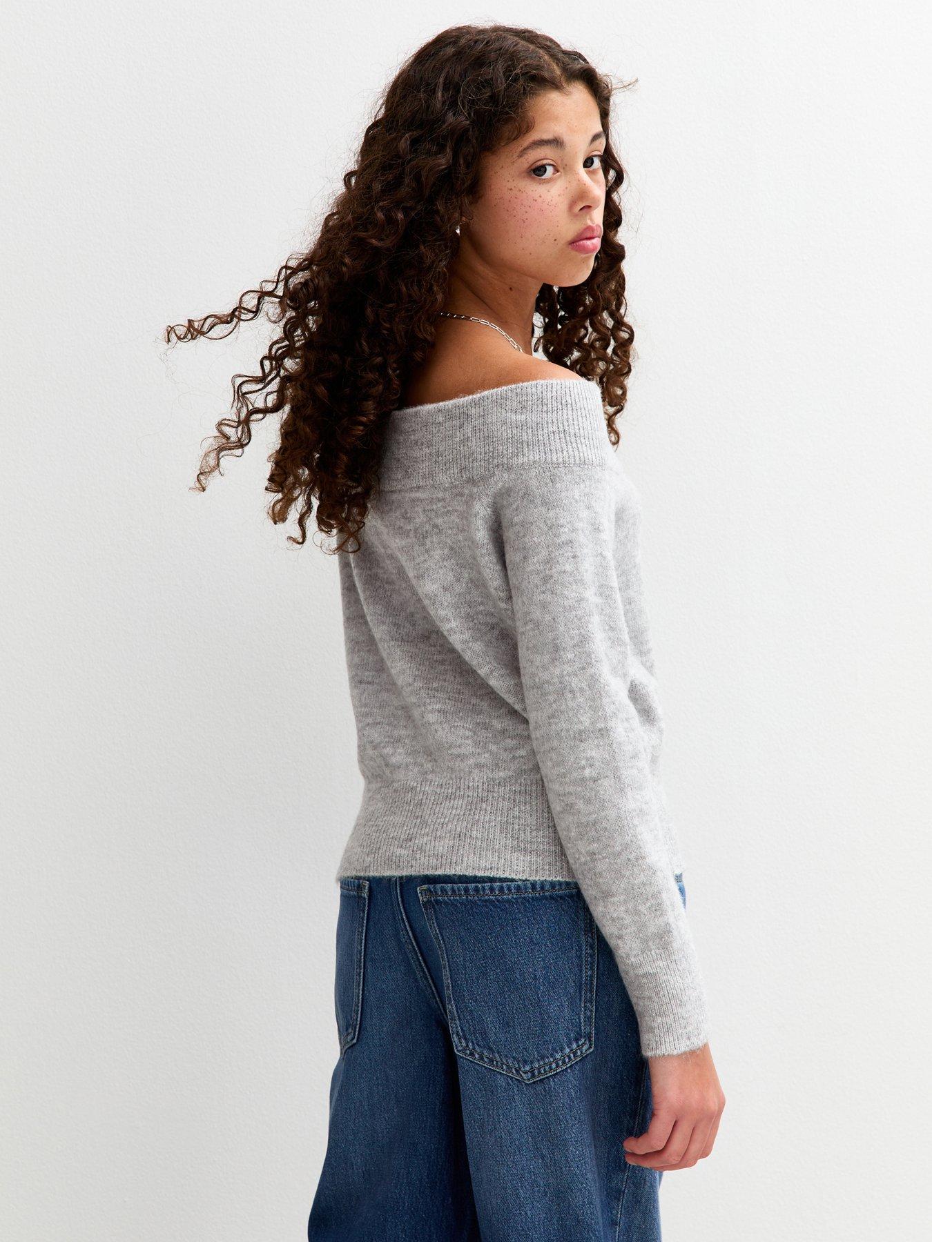  image of new-look-915-girls-grey-85-nyc-bardot-jumper