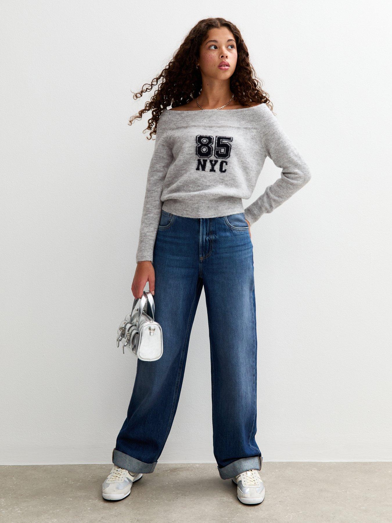  image of new-look-915-girls-grey-85-nyc-bardot-jumper