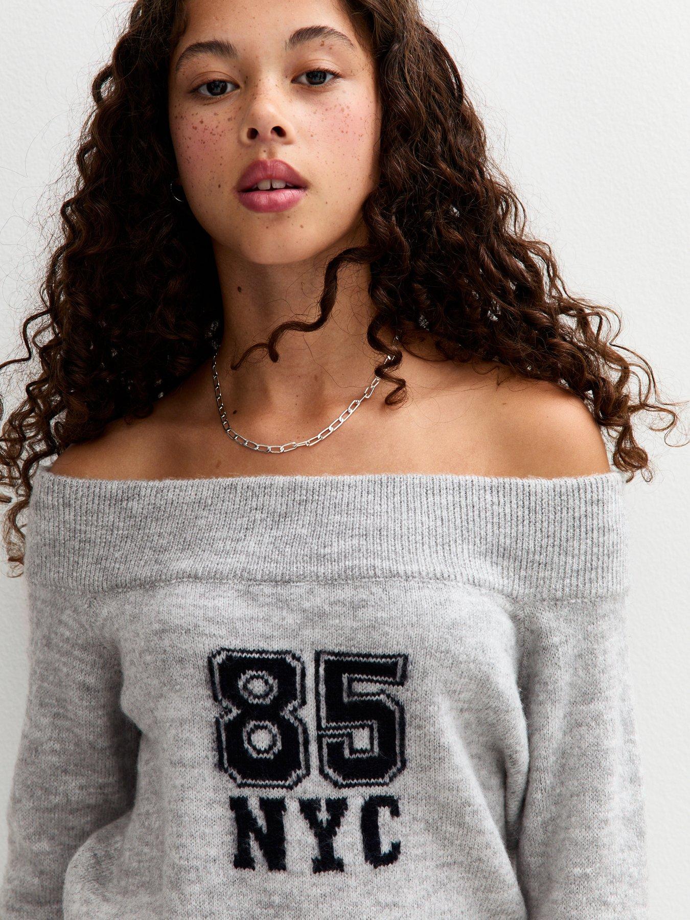  image of new-look-915-girls-grey-85-nyc-bardot-jumper