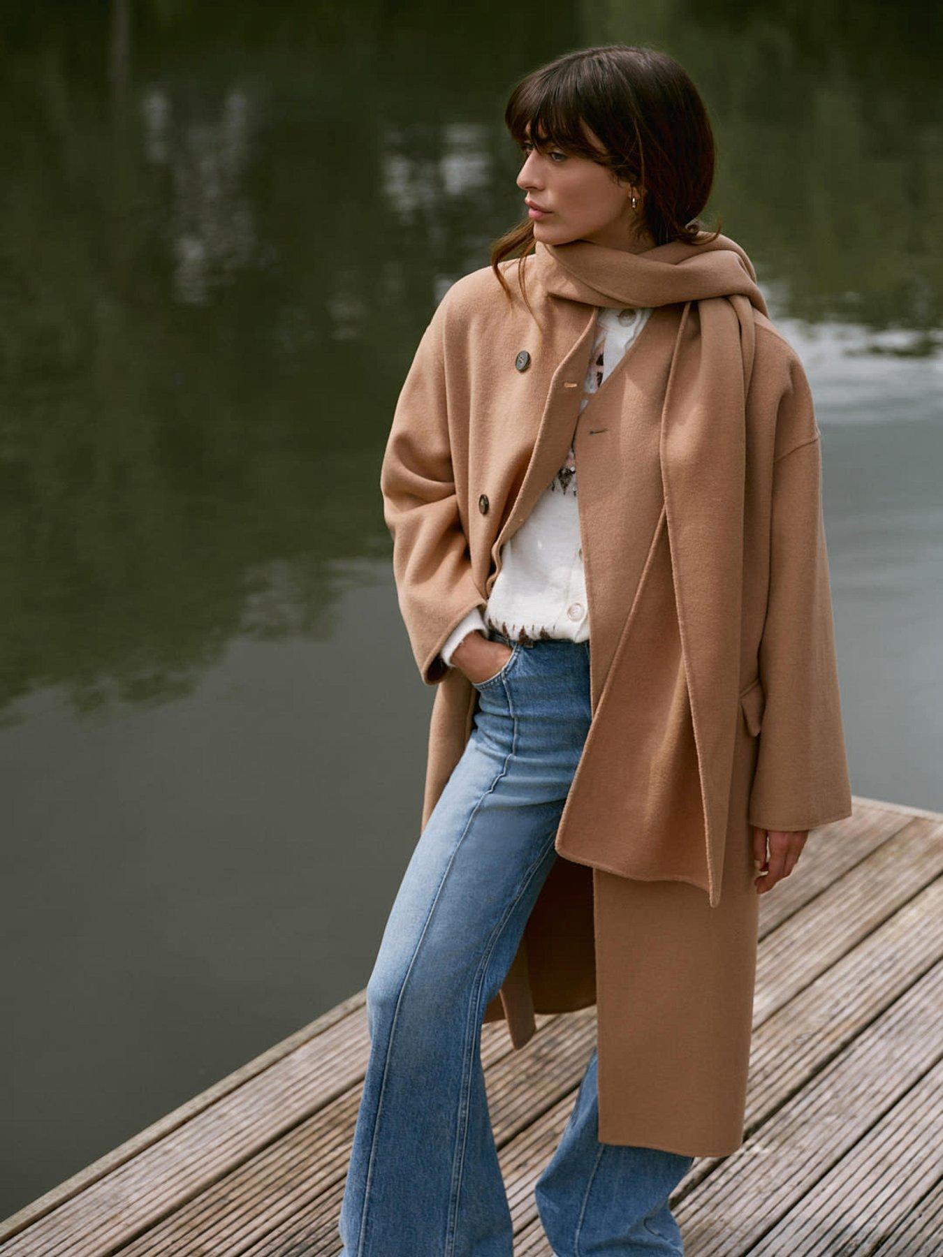 Mint Velvet Tan Hand Finished Scarf Coat - Brown