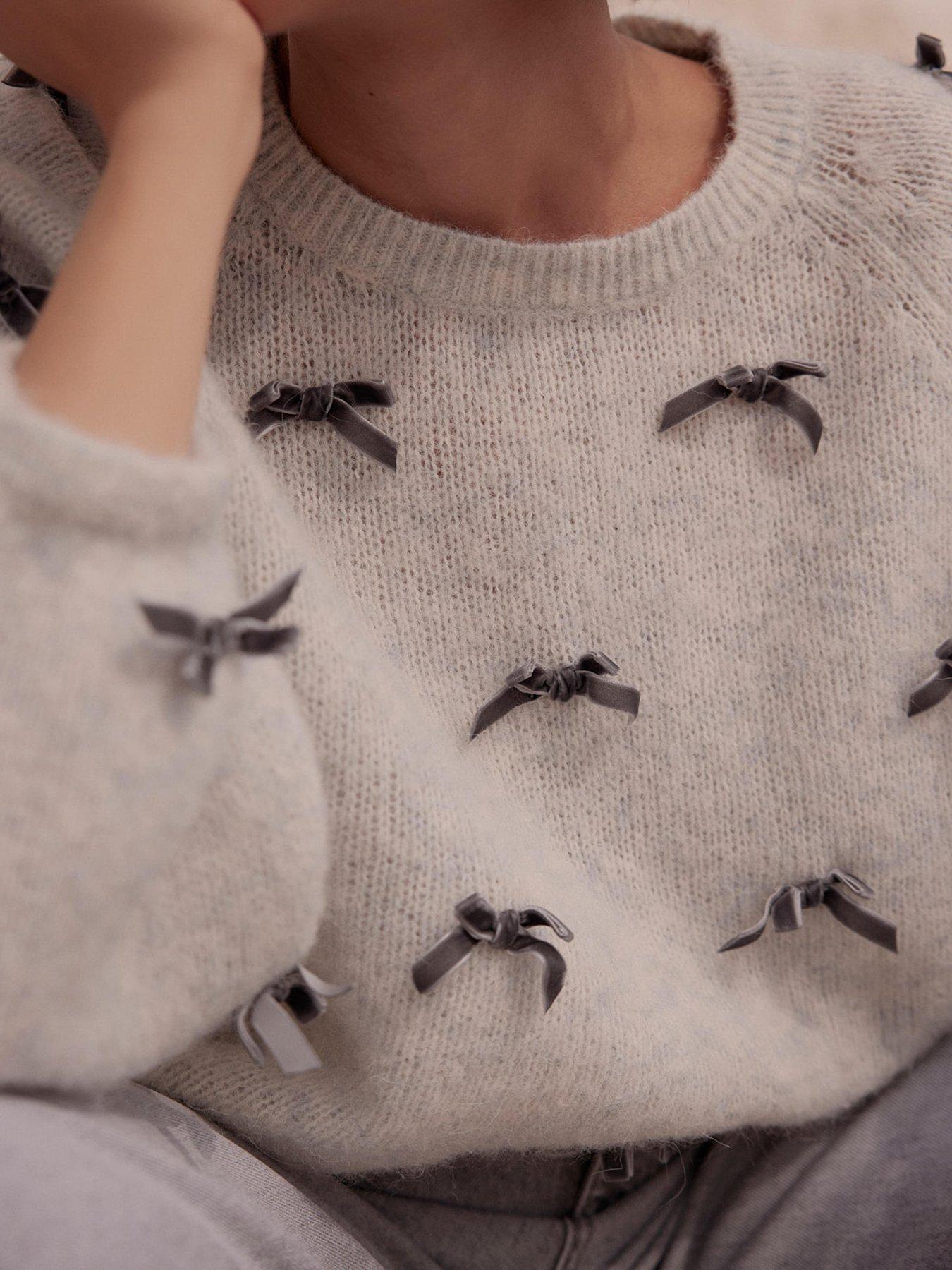  image of mint-velvet-bow-detail-jumper-grey