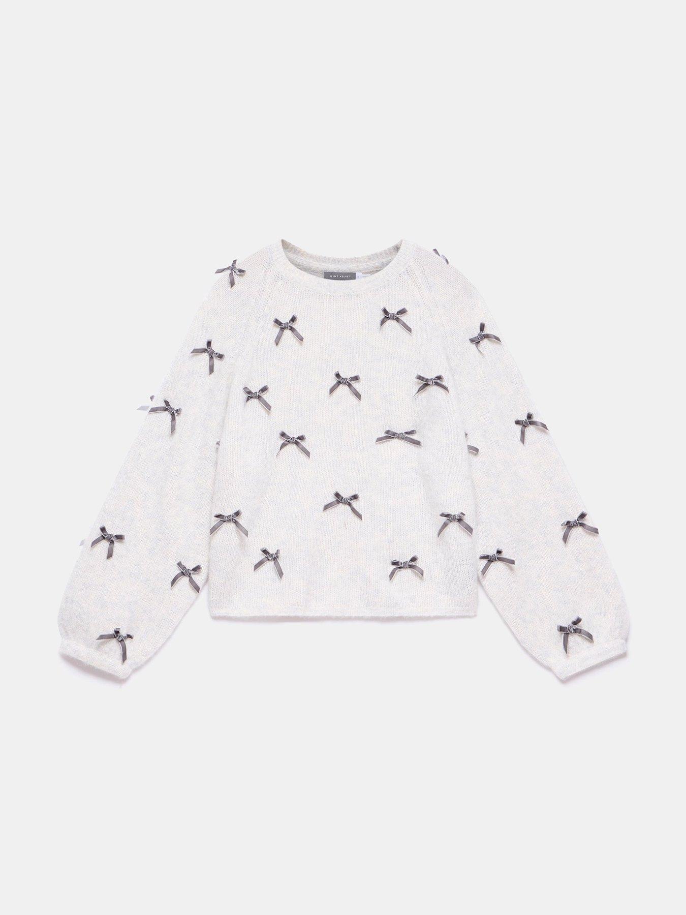  image of mint-velvet-bow-detail-jumper-grey