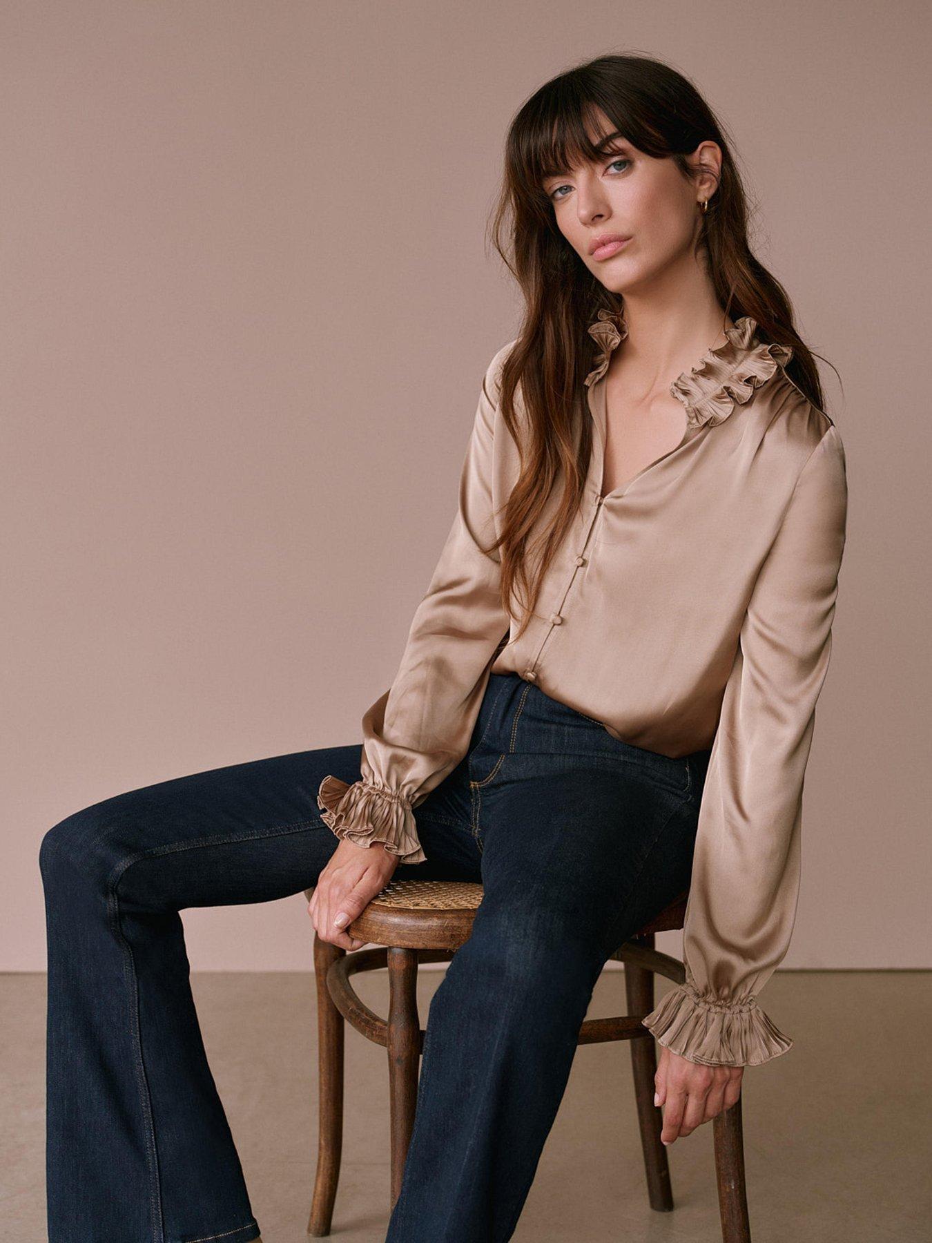 Mint Velvet Pleat Satin Blouse - Gold