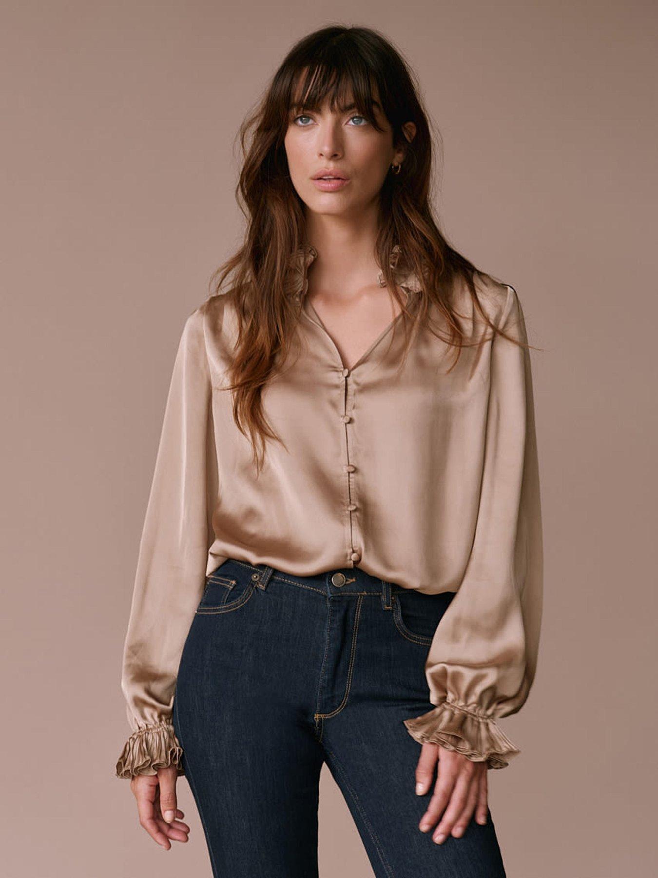  image of mint-velvet-pleat-satin-blouse-gold