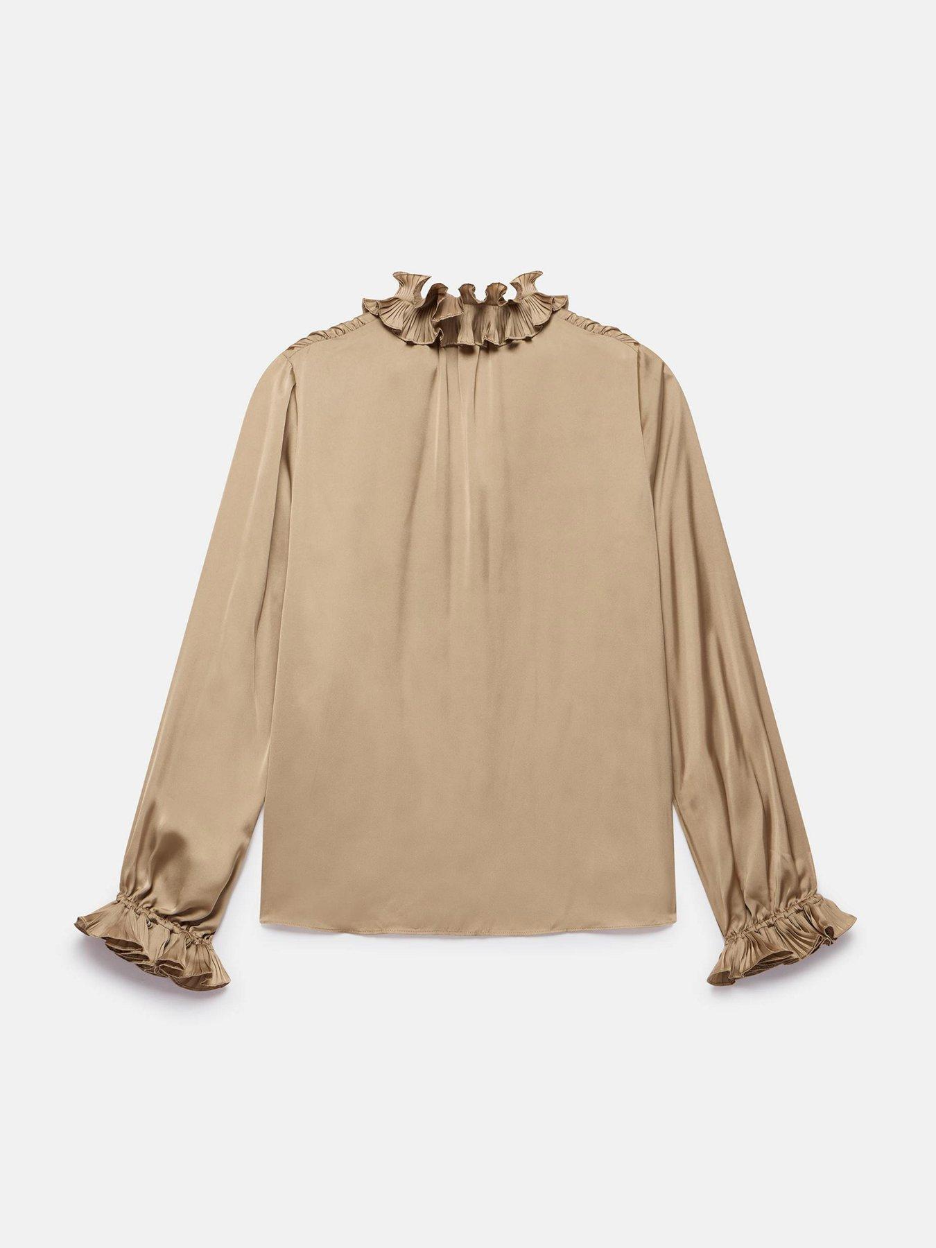  image of mint-velvet-pleat-satin-blouse-gold