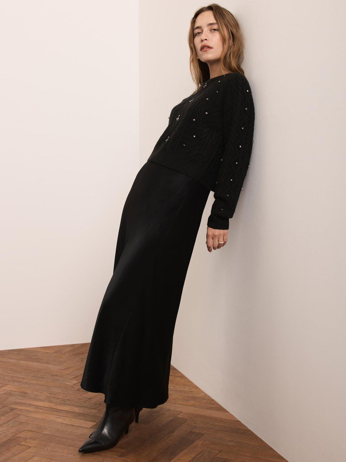 front image of mint-velvet-embellished-knit-dress-black