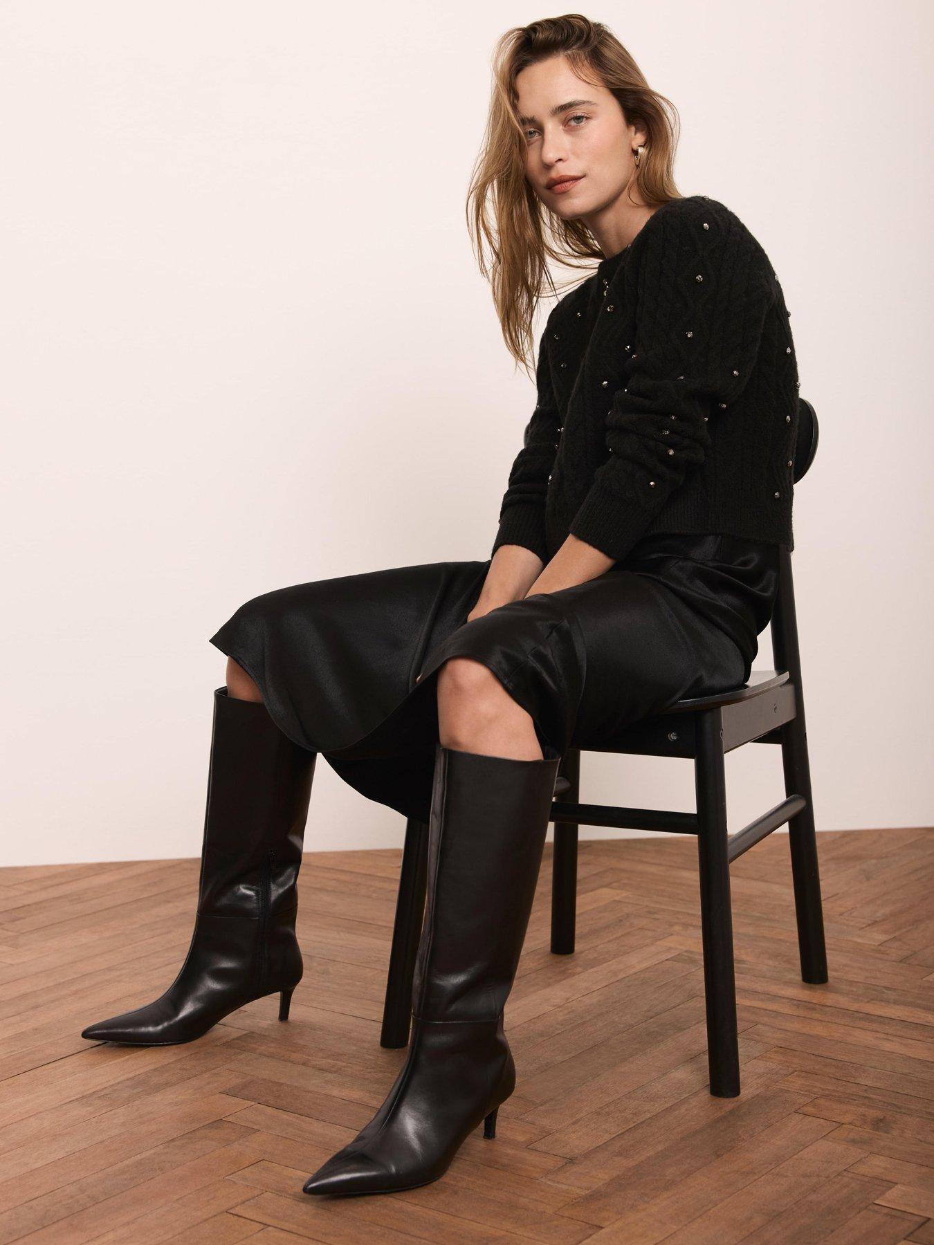  image of mint-velvet-embellished-knit-dress-black