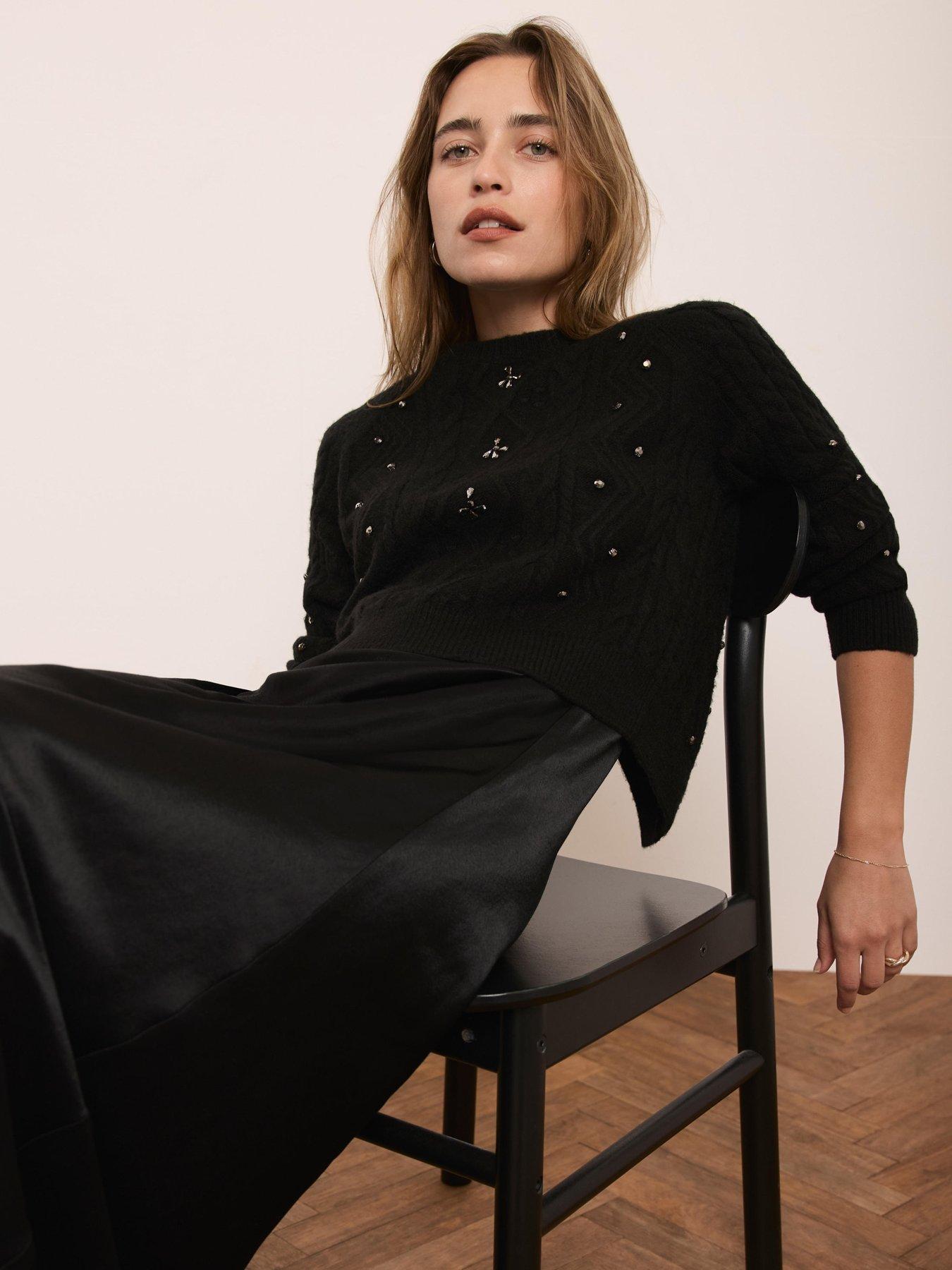  image of mint-velvet-embellished-knit-dress-black