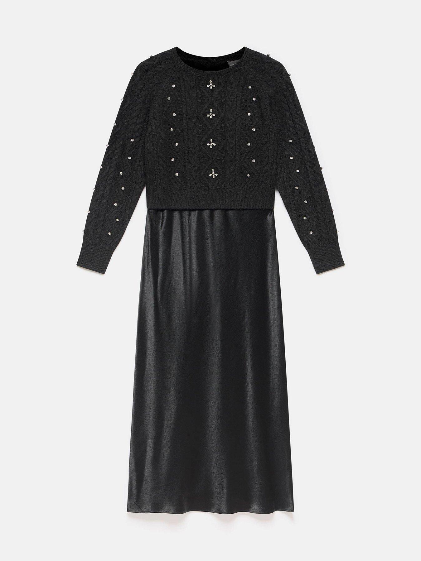  image of mint-velvet-embellished-knit-dress-black