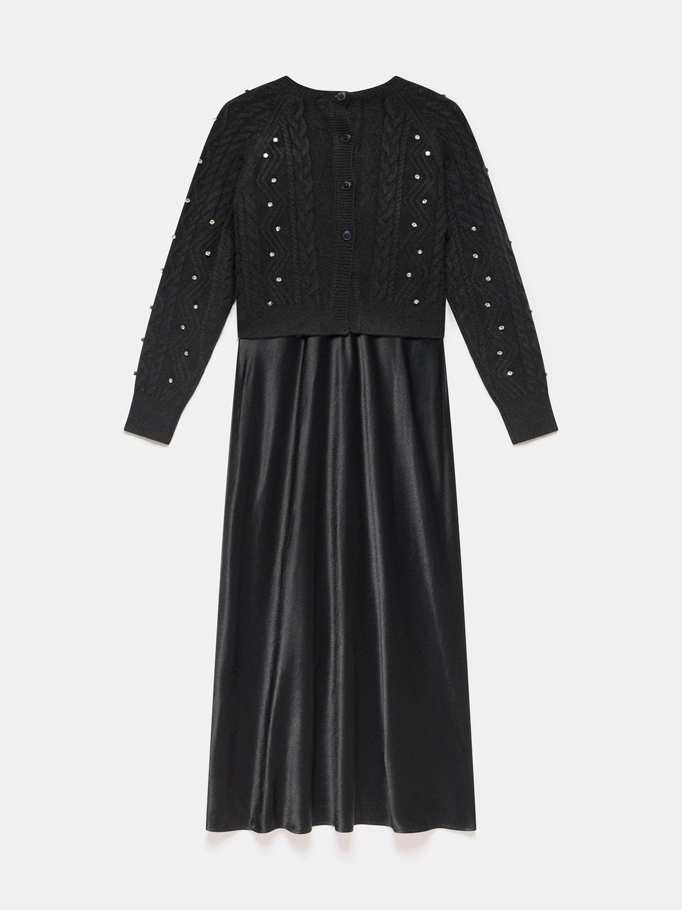  image of mint-velvet-embellished-knit-dress-black