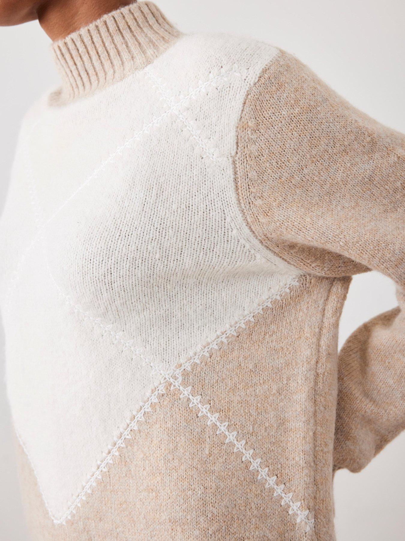 Image 4 of 6 of Mint Velvet Neutral Argyle Knit Mini Dress - Cream