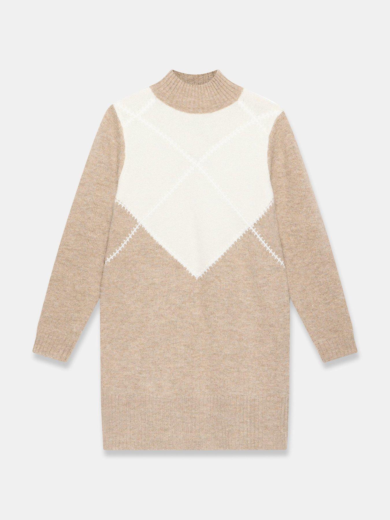 Image 5 of 6 of Mint Velvet Neutral Argyle Knit Mini Dress - Cream