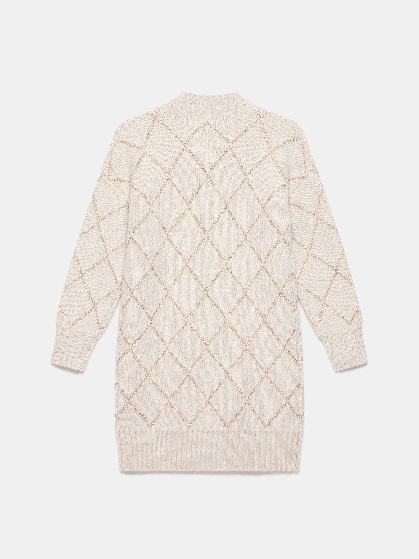 Image 6 of 6 of Mint Velvet Neutral Argyle Knit Mini Dress - Cream