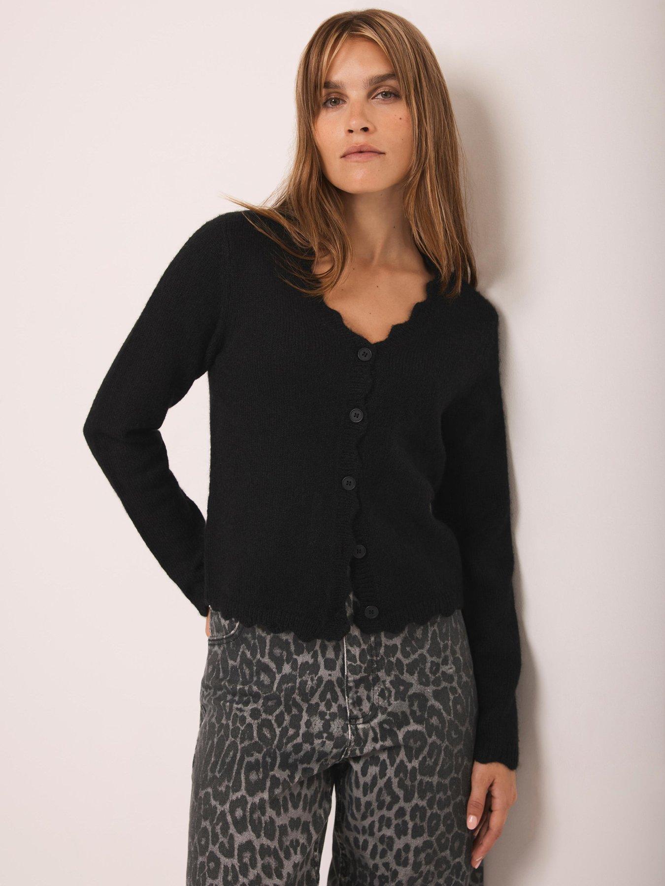  image of mint-velvet-cosy-scallop-cardigan-black