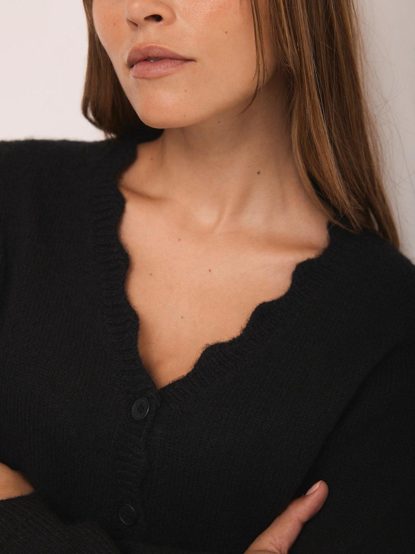  image of mint-velvet-cosy-scallop-cardigan-black