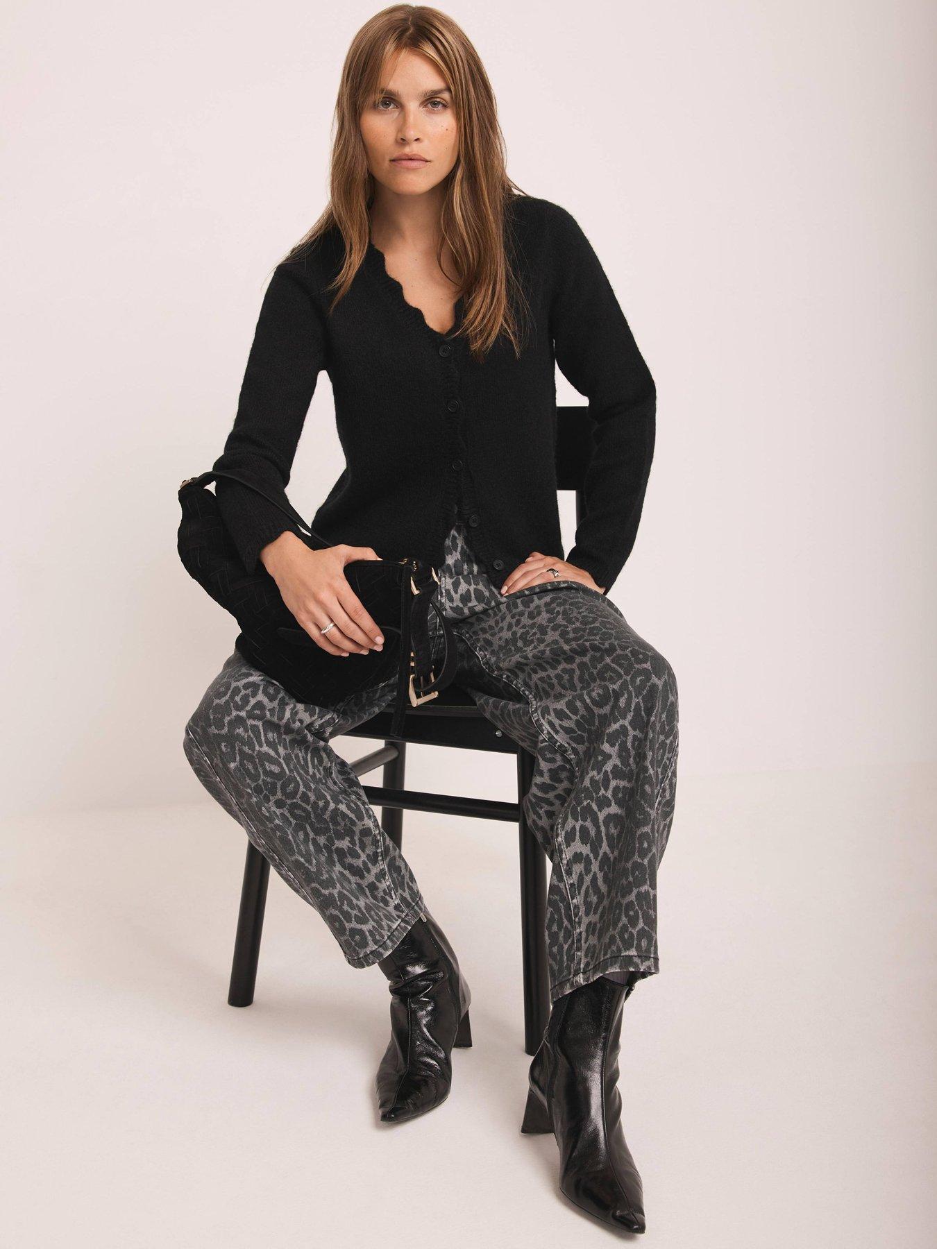  image of mint-velvet-cosy-scallop-cardigan-black