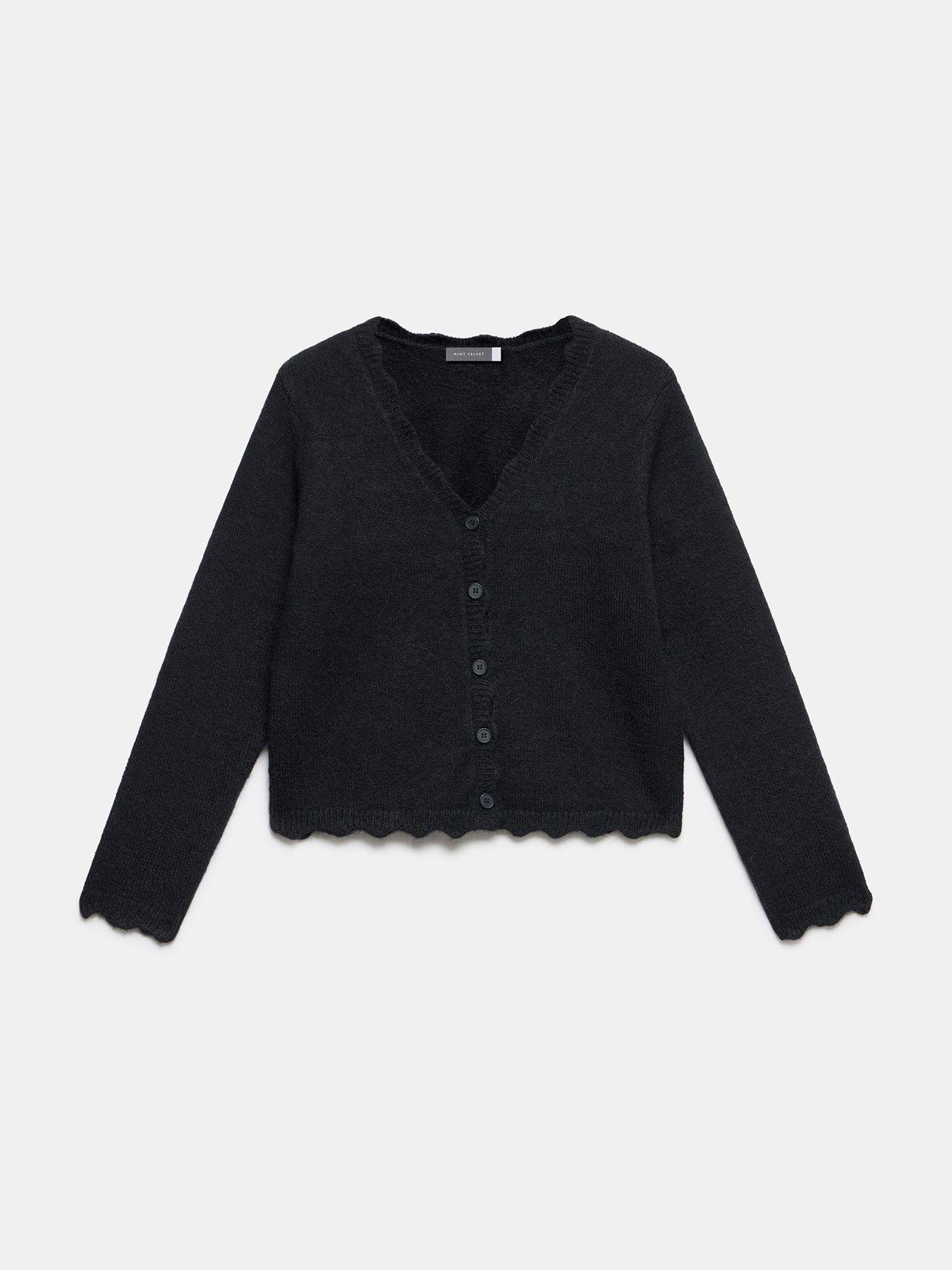  image of mint-velvet-cosy-scallop-cardigan-black