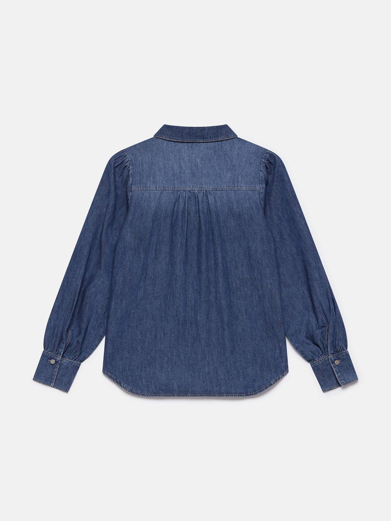 Image 6 of 6 of Mint Velvet Tie Neck Denim Blouse - Blue