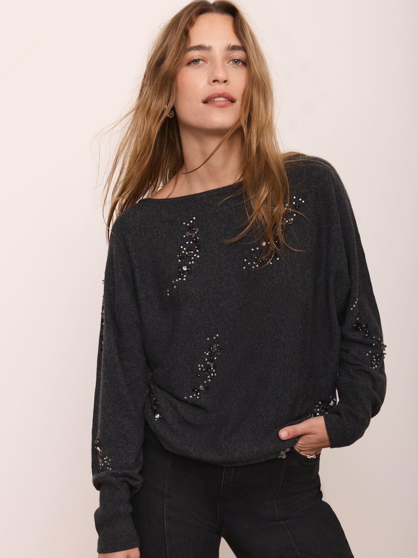  image of mint-velvet-sequin-batwing-jumper-grey