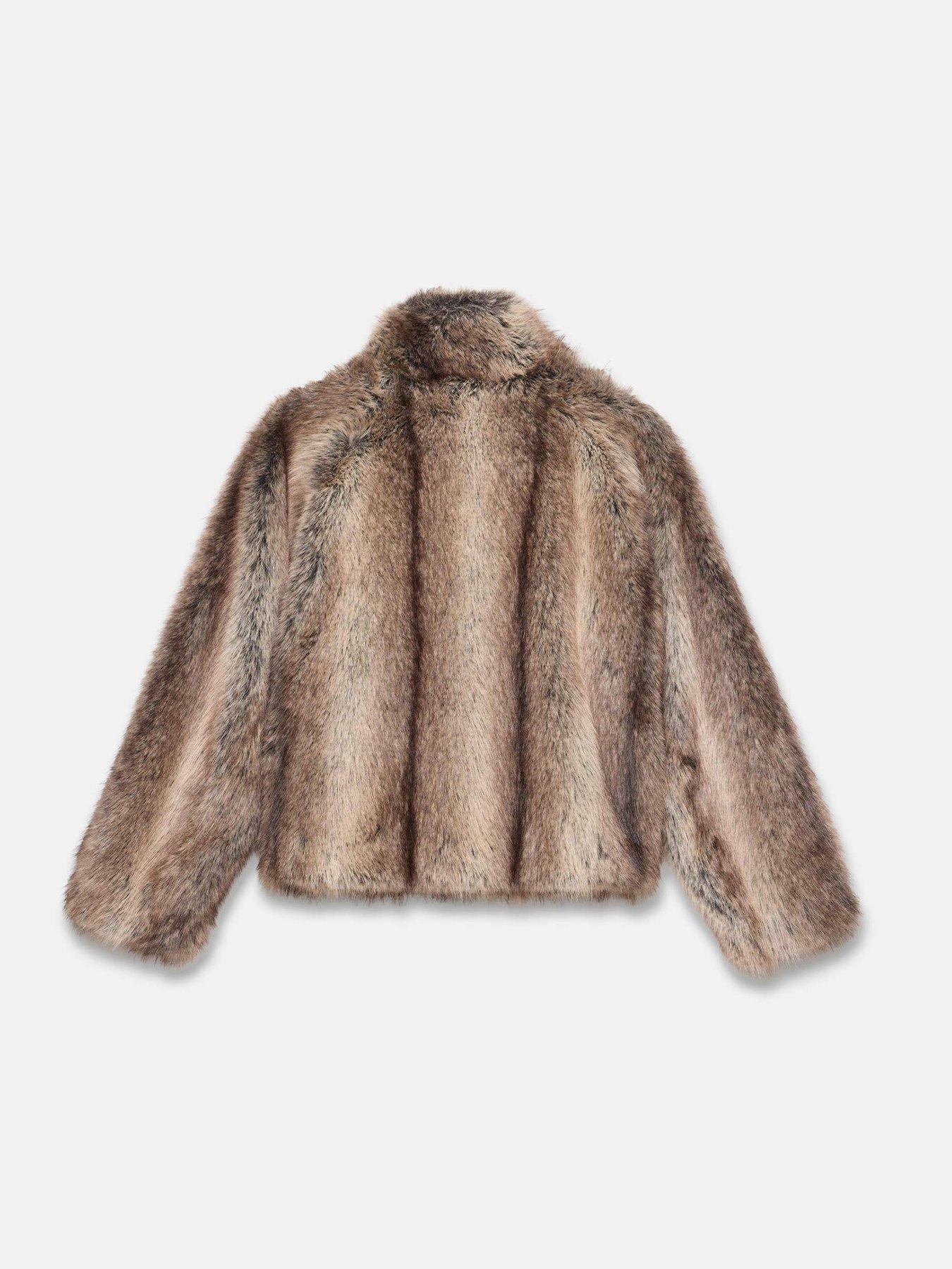 Mint Velvet Neutral Crop Faux Fur Jacket - Cream | Littlewoods