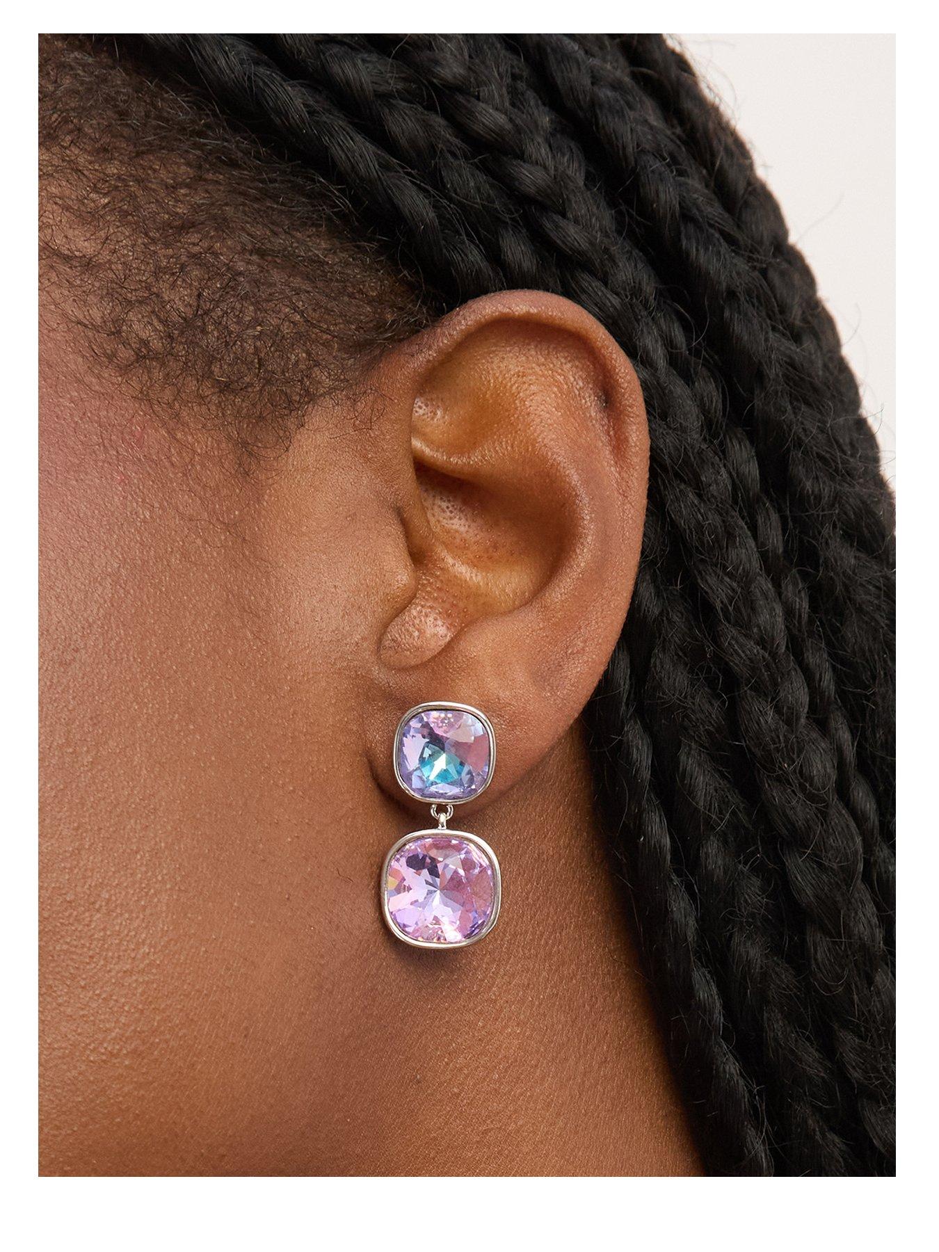 front image of jon-richard-rhodium-plated-and-crystal-vitrail-drop-earrings