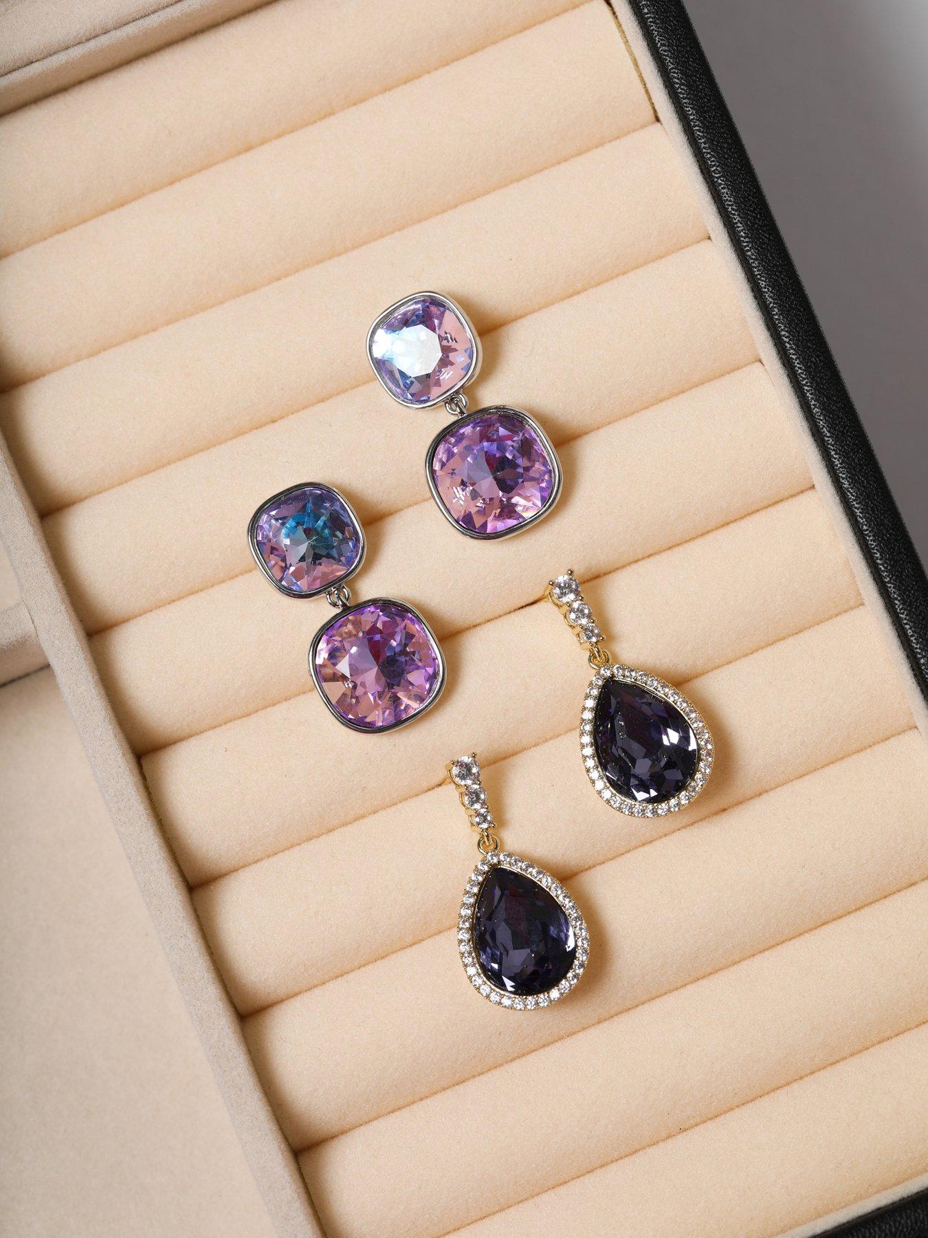  image of jon-richard-rhodium-plated-and-crystal-vitrail-drop-earrings