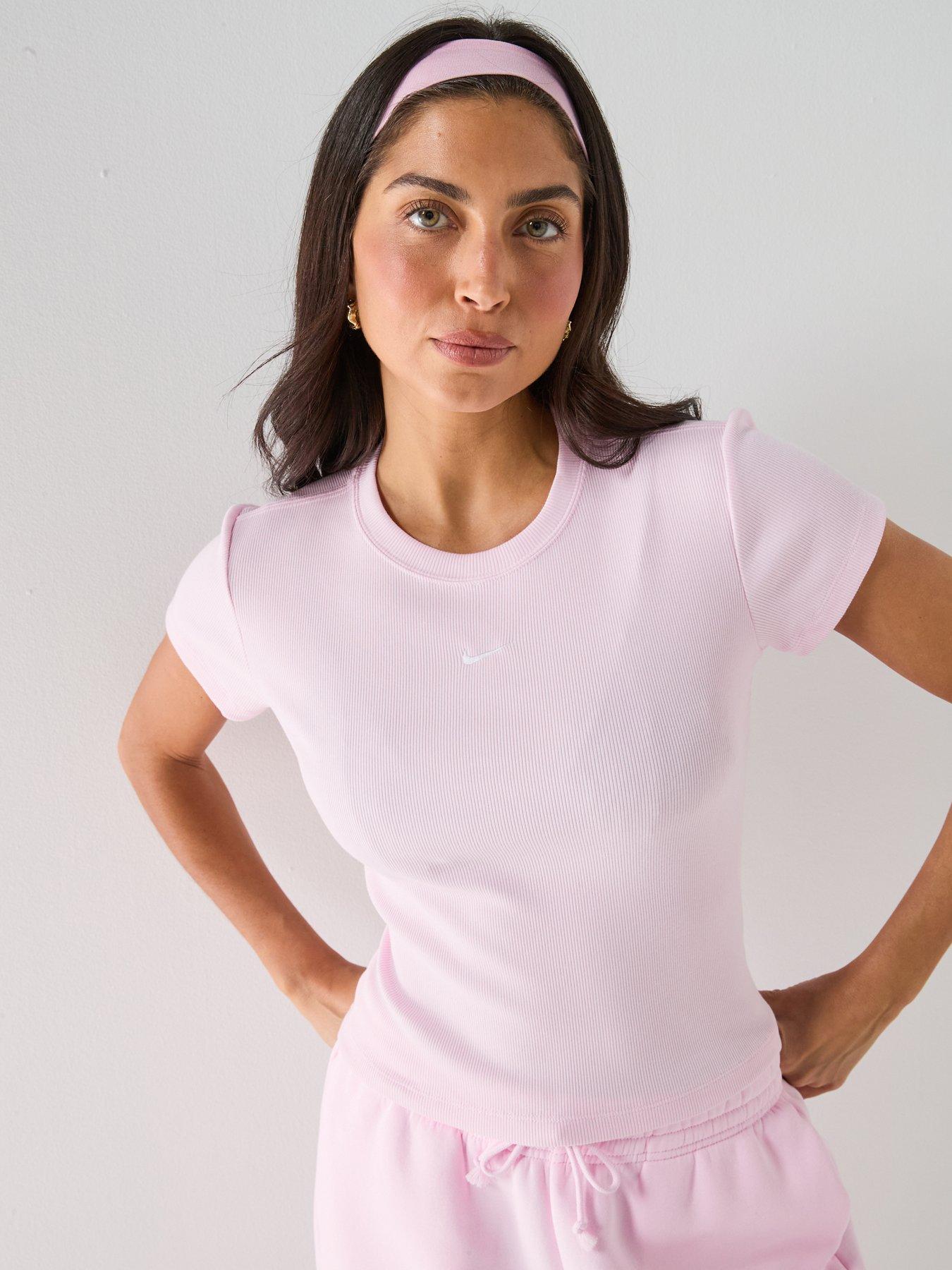 Nike Womens Rib Tight Short Sleeve Tee - Pink