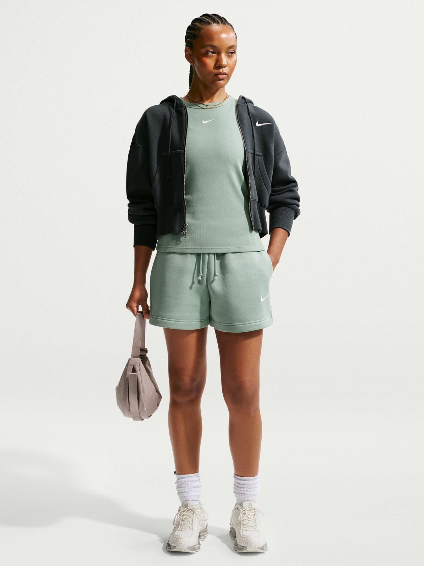 Image 3 of 5 of Nike Womens Sportswear Phoenix Fleece Mid Rise 4 Inch Shorts - Green
