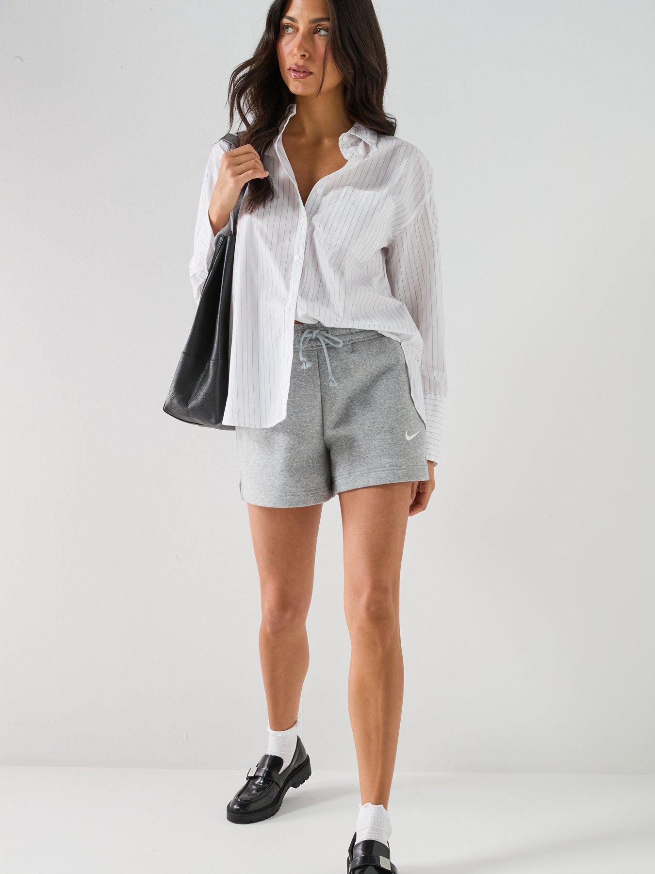 Image 3 of 6 of Nike Womens Sportswear Phoenix Fleece Mid Rise 4 Inch Shorts - Grey