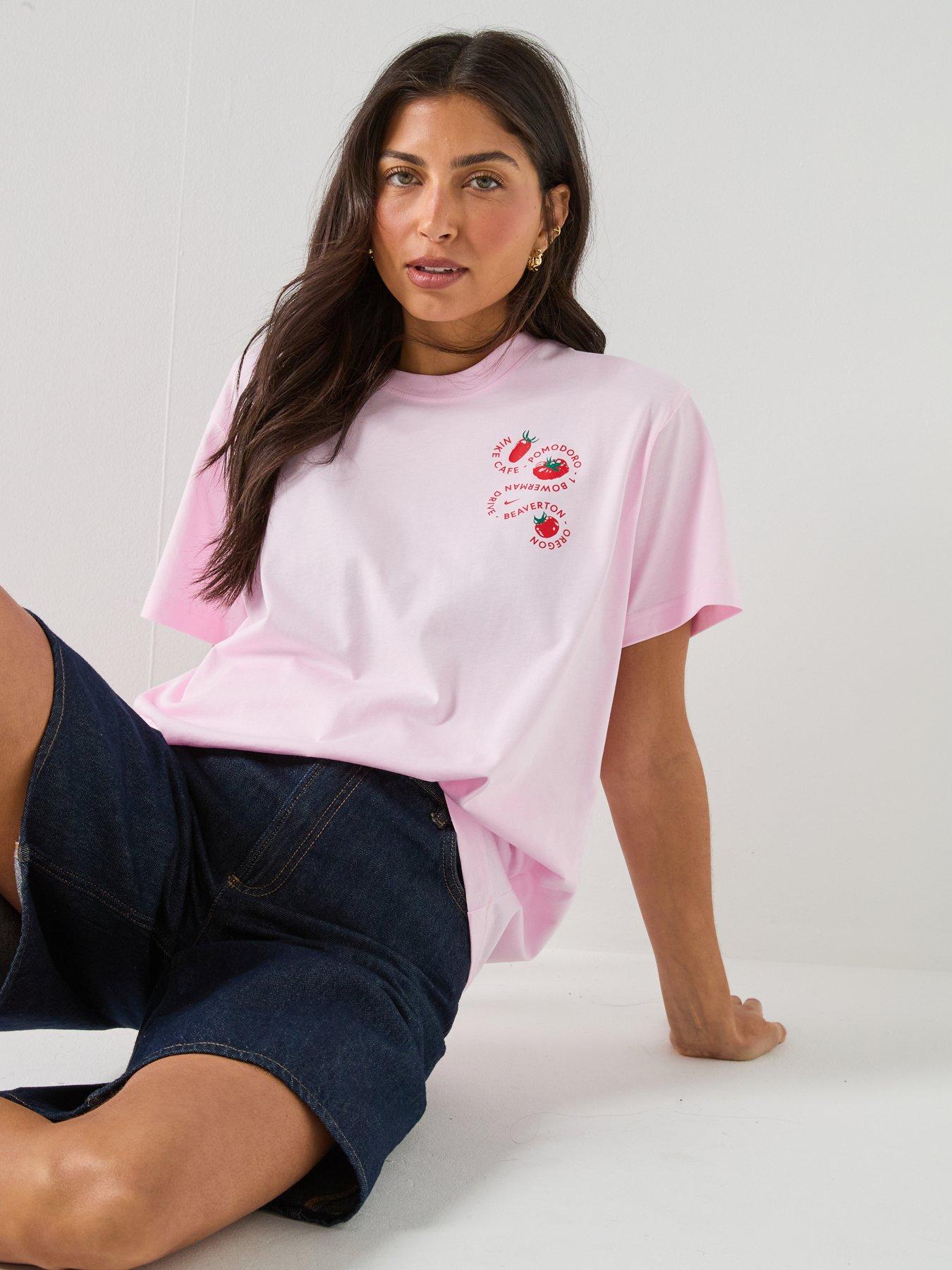 Image 6 of 7 of Nike Womens Sportswear Classic Boyfriend Cafe Tomato T-Shirt - Pink