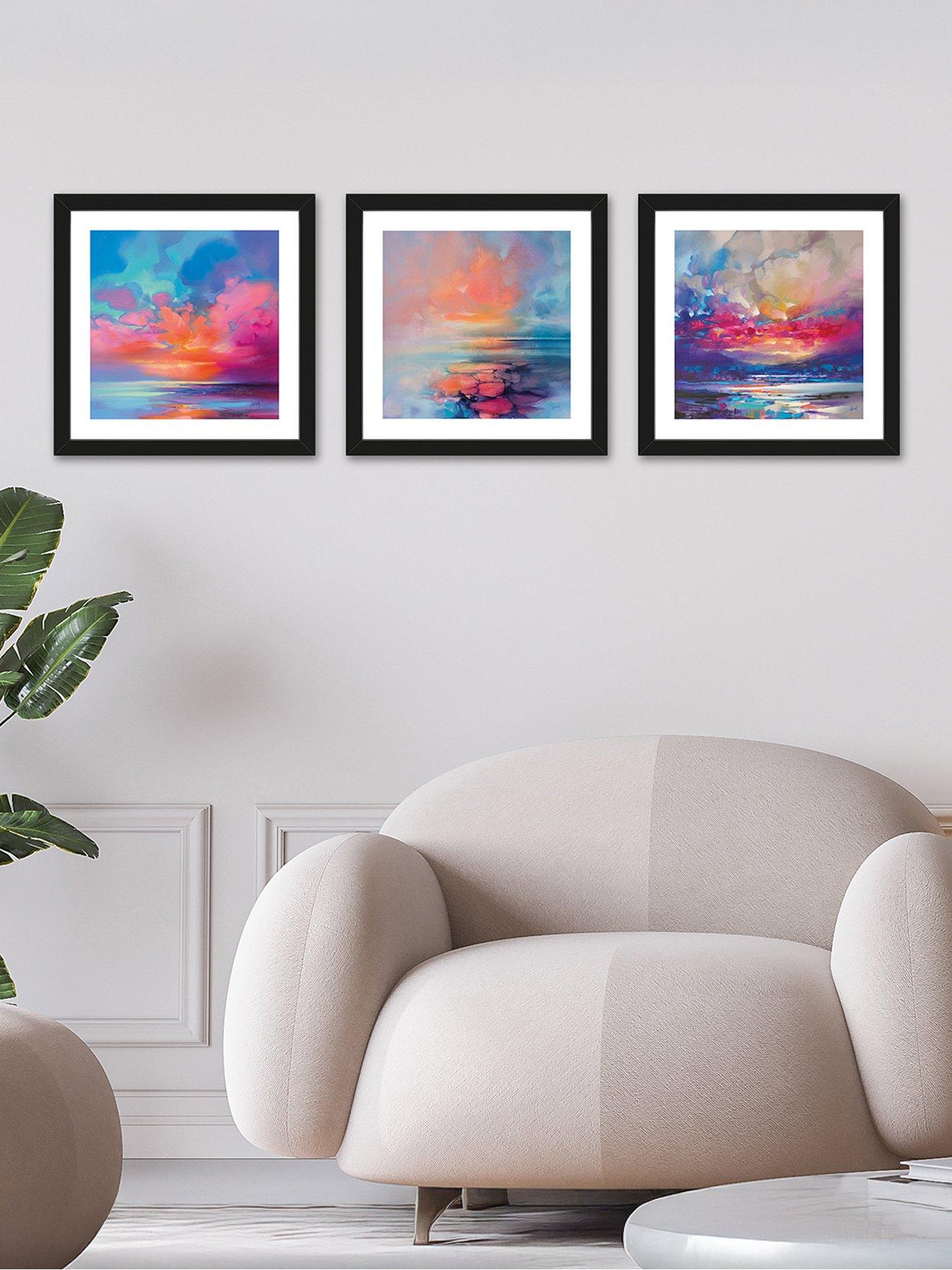 The Art Group Set Of 3 Framed Art Scott Naismith (creation Of Blue 2/aria/quantum Skye) 34.5 X 34.5cm