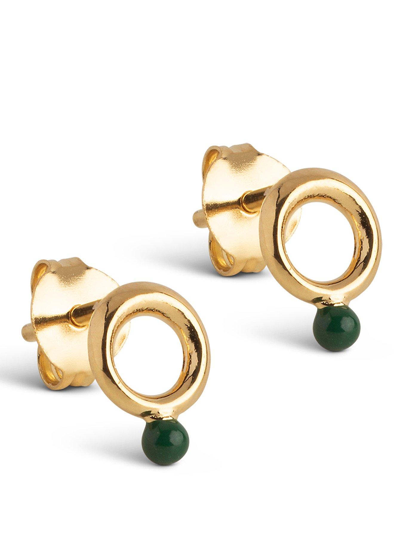 ENAMEL Copenhagen Dotta Stud Earrings Petrol Green 18k Gold Plated Recycled Sterling Silver