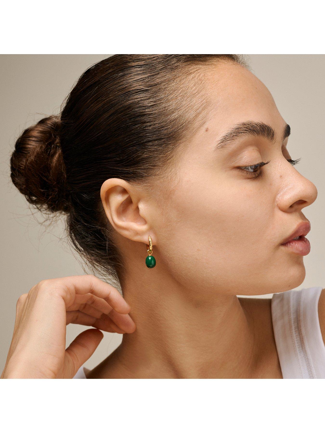 Image 2 of 4 of ENAMEL Copenhagen Significant Enamel Hoop Earrings Petrol Green 18k Gold Plated Sterling Silver